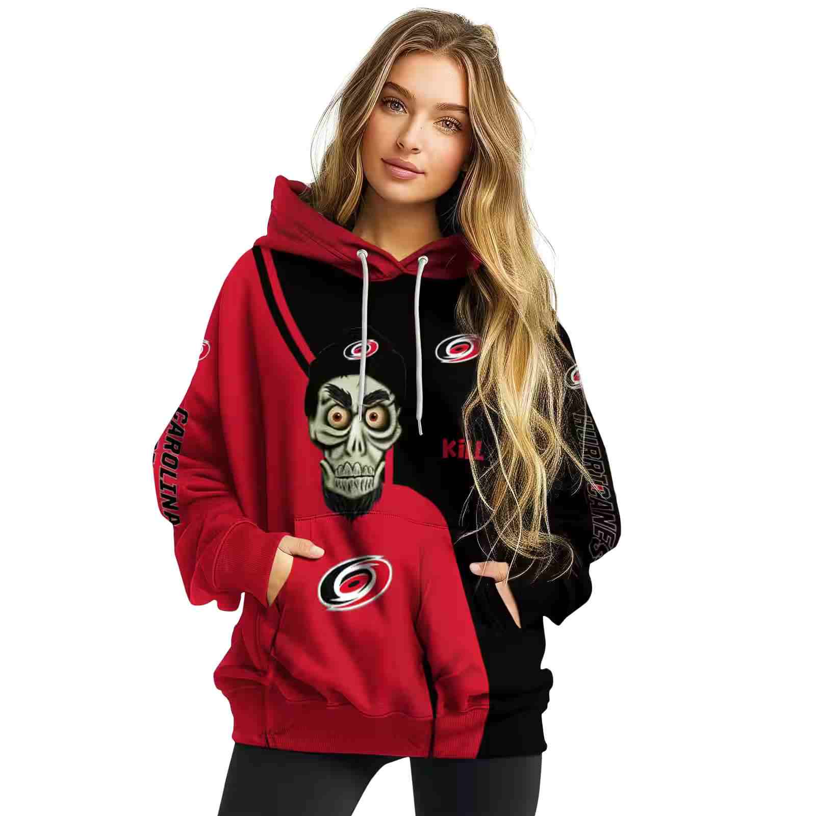 carolina hurricanes achmed skull red hoodie high quality