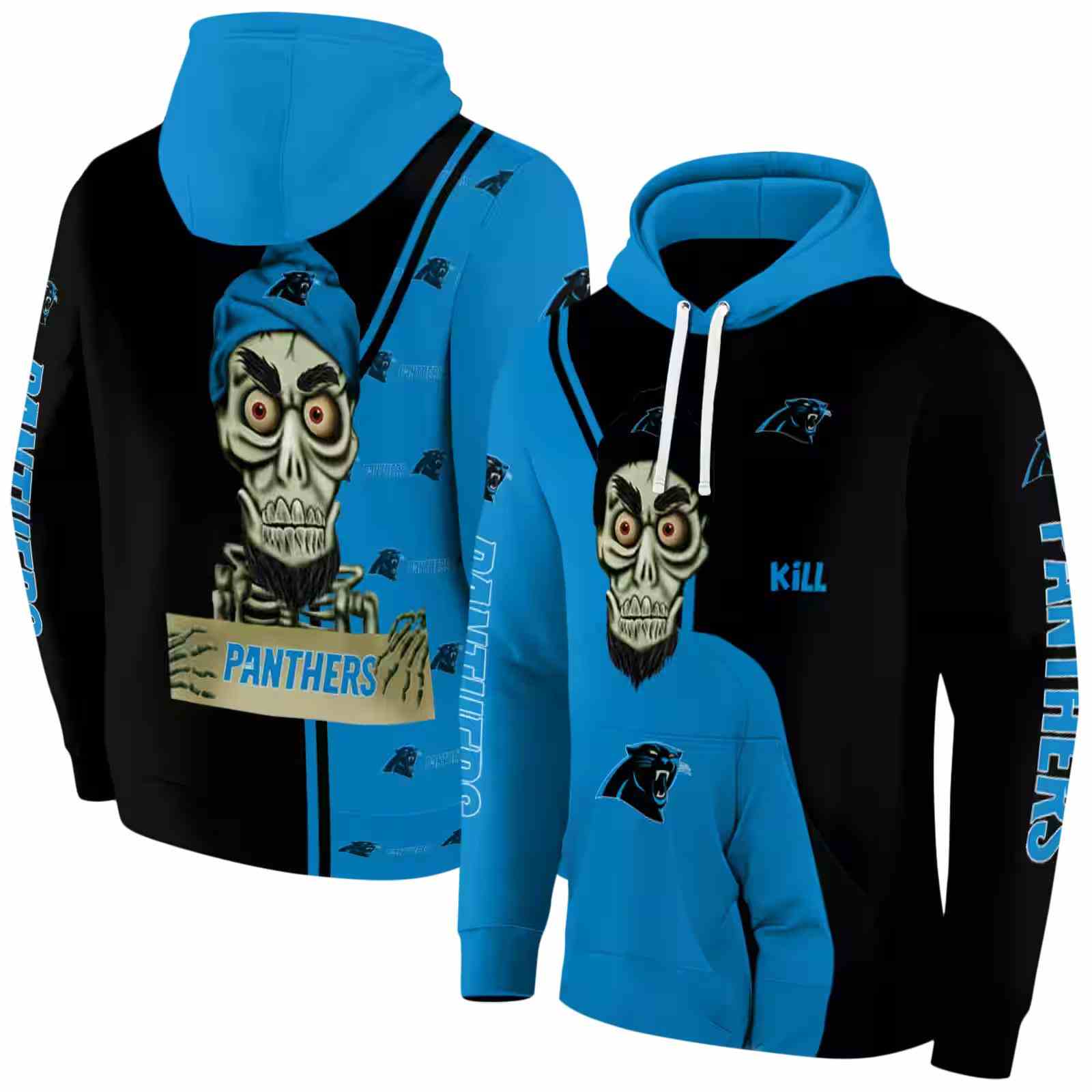 carolina panthers achmed skull blue hoodie fashion forward