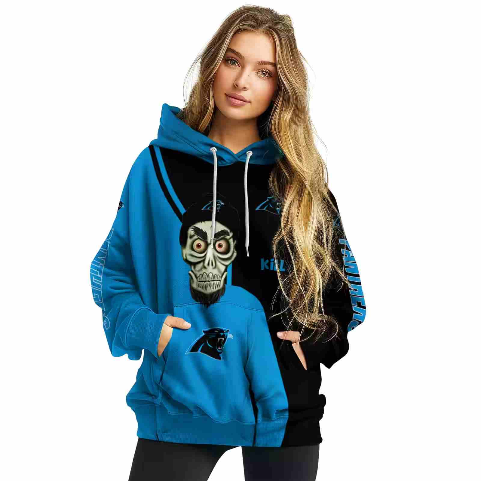 carolina panthers achmed skull blue hoodie high quality