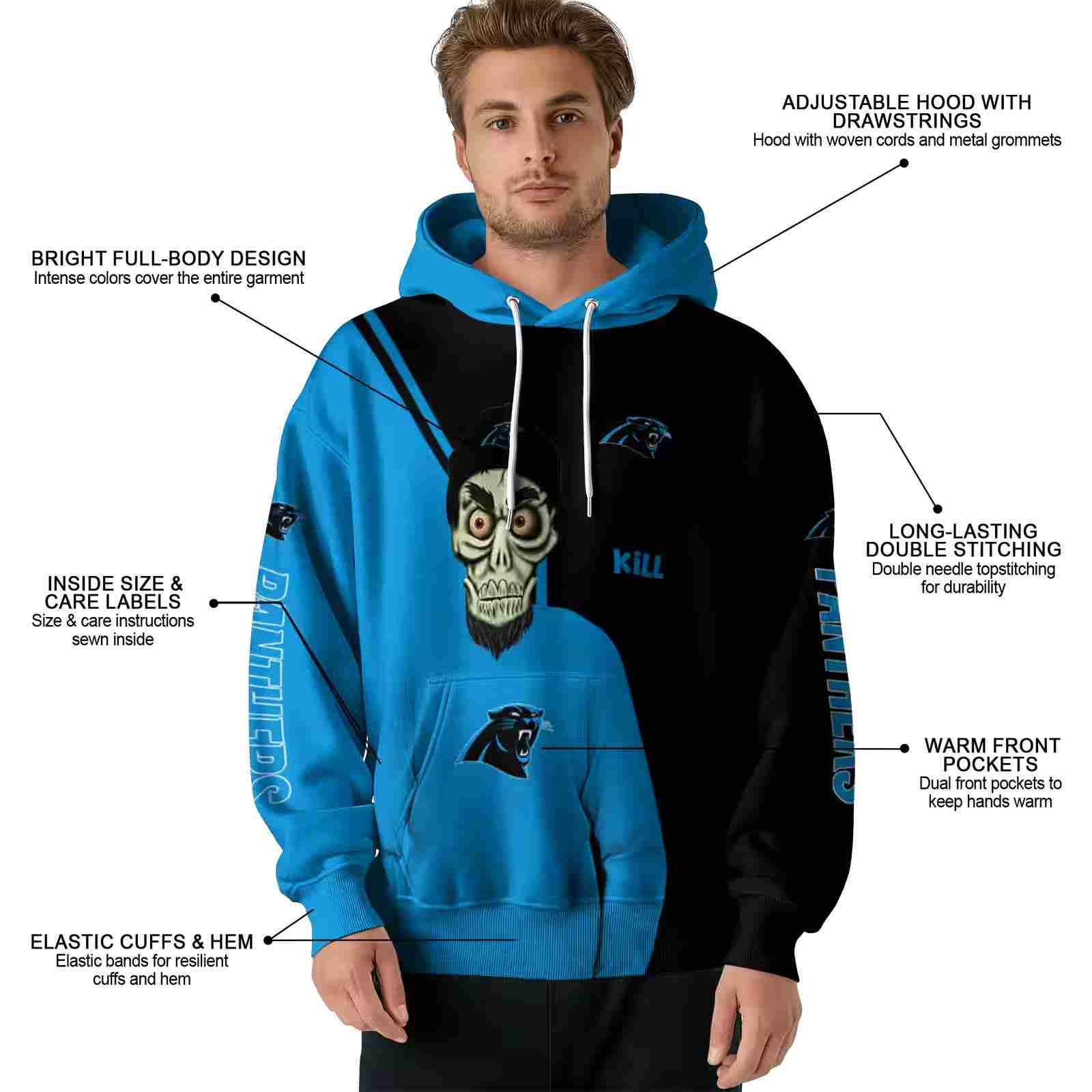 carolina panthers achmed skull blue hoodie latest model