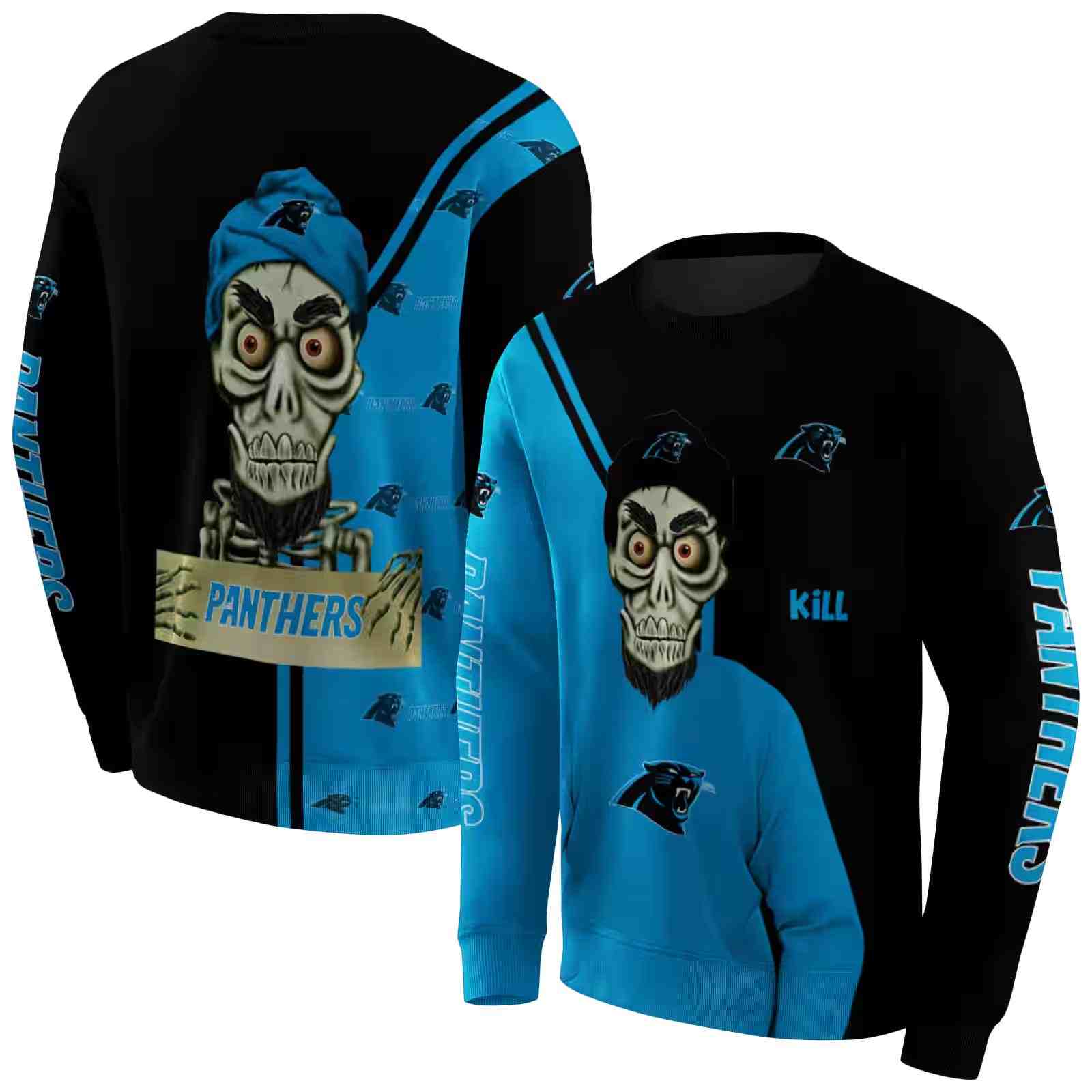 carolina panthers achmed skull blue hoodie premium grade