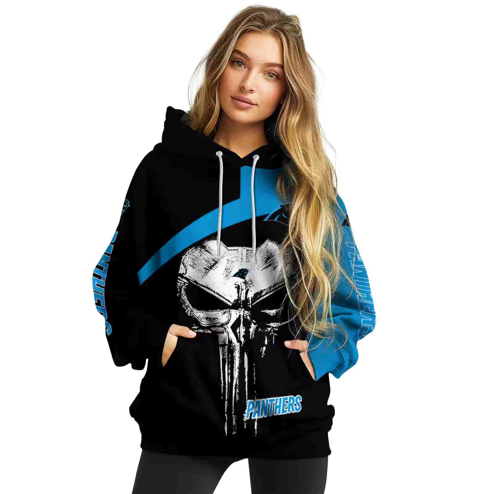 carolina panthers skull punisher black hoodie high quality
