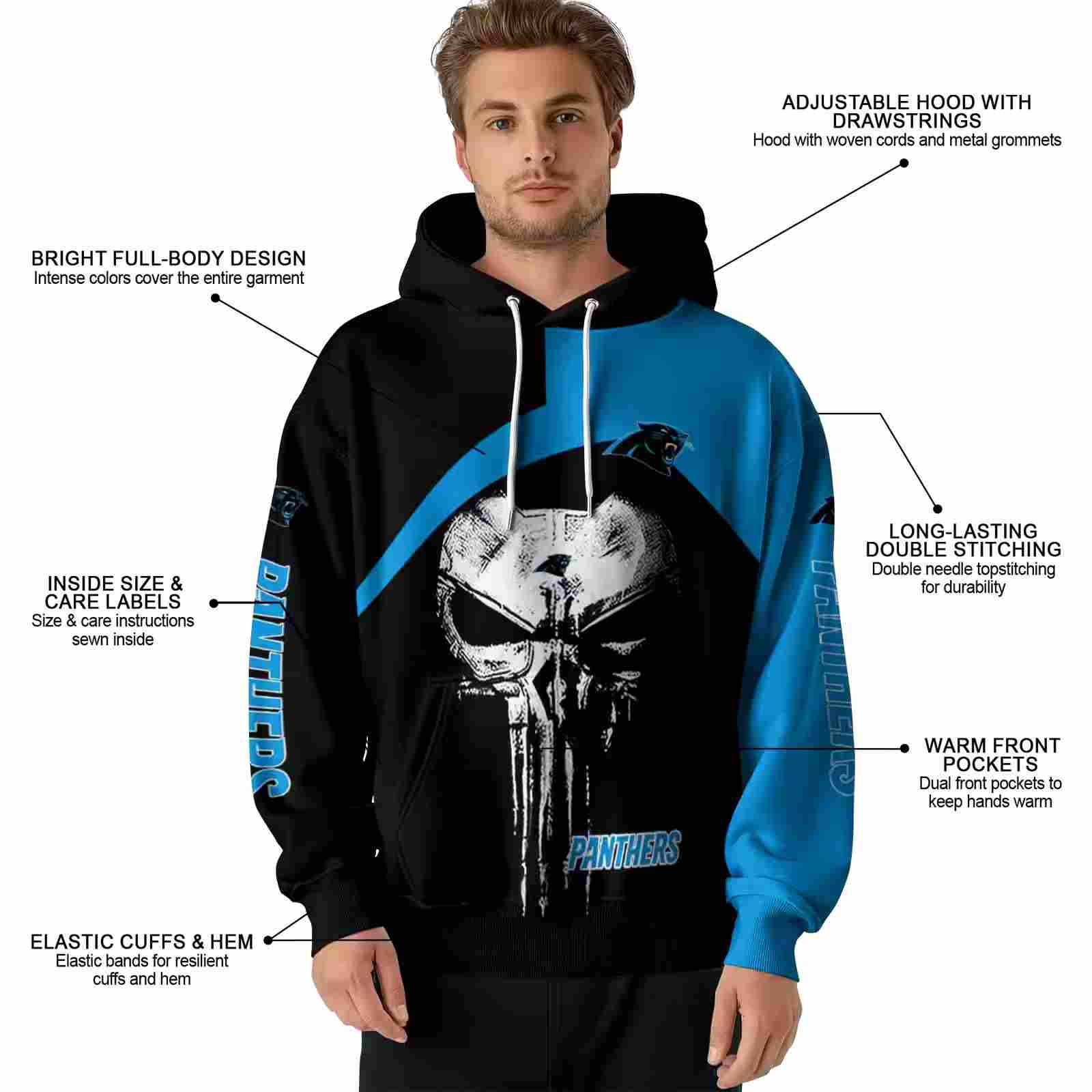 carolina panthers skull punisher black hoodie latest model