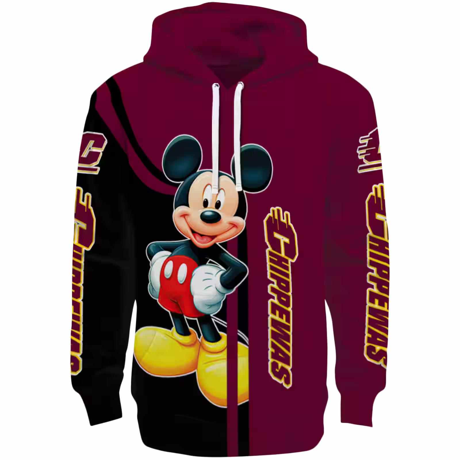Central Michigan Chippewas Mickey Mouse Maroon Black Hoodie