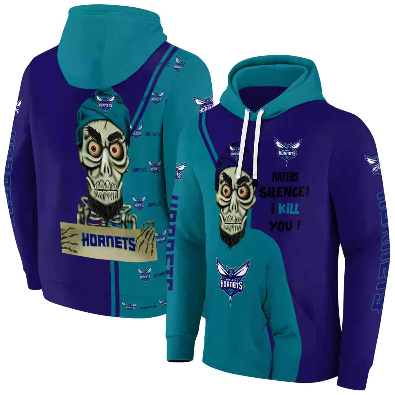 charlotte hornets achmed skull teal hoodie fashion forward