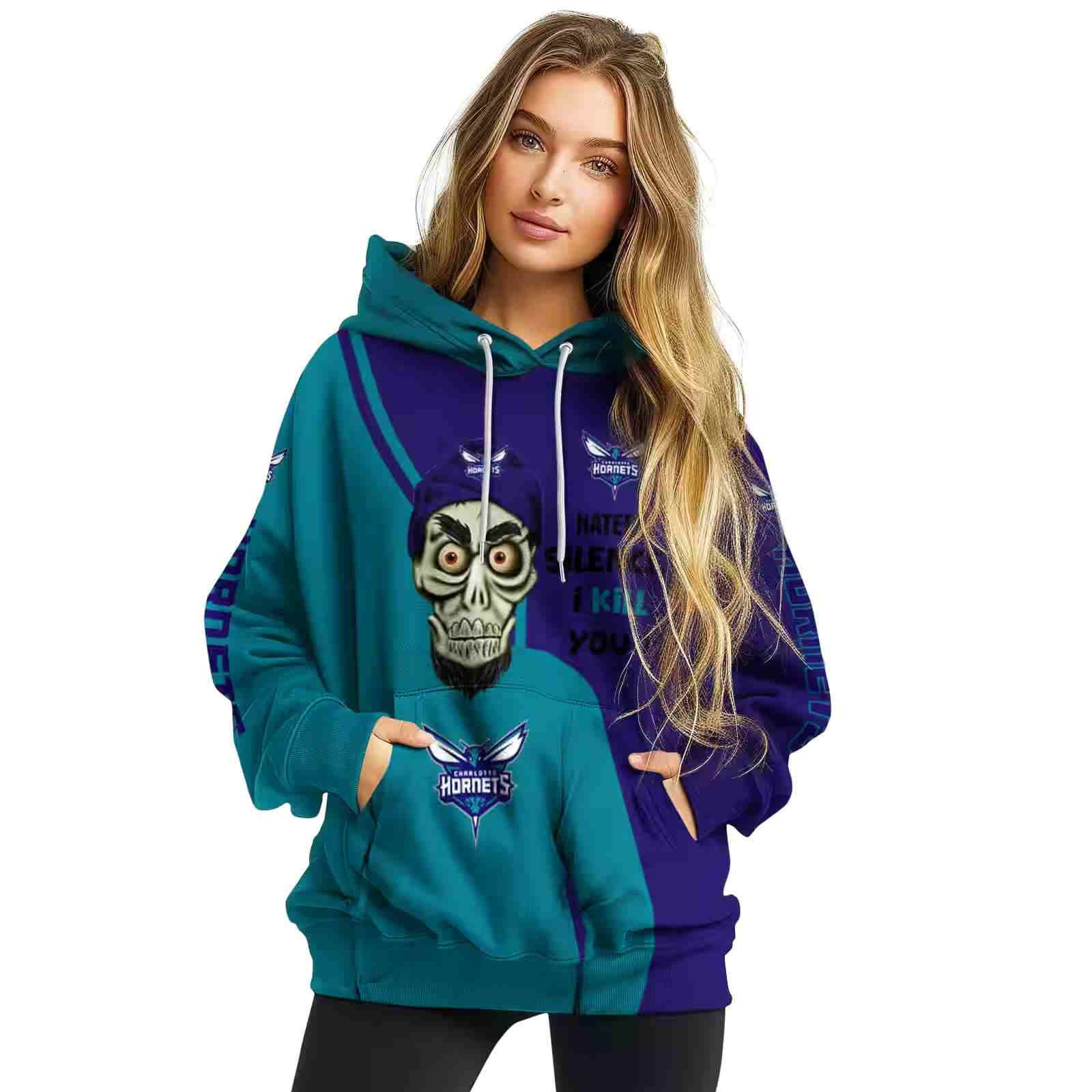 charlotte hornets achmed skull teal hoodie high quality