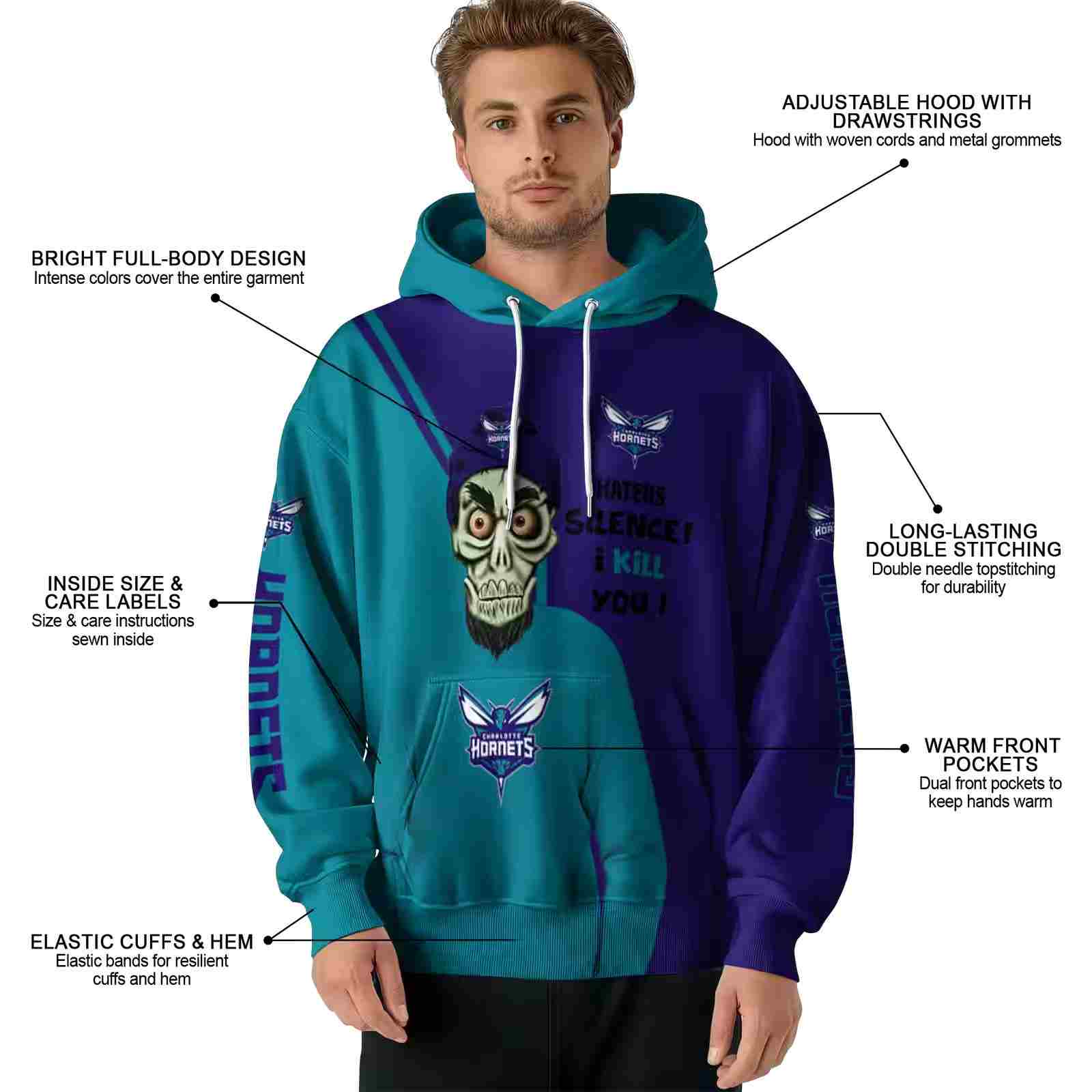 charlotte hornets achmed skull teal hoodie latest model