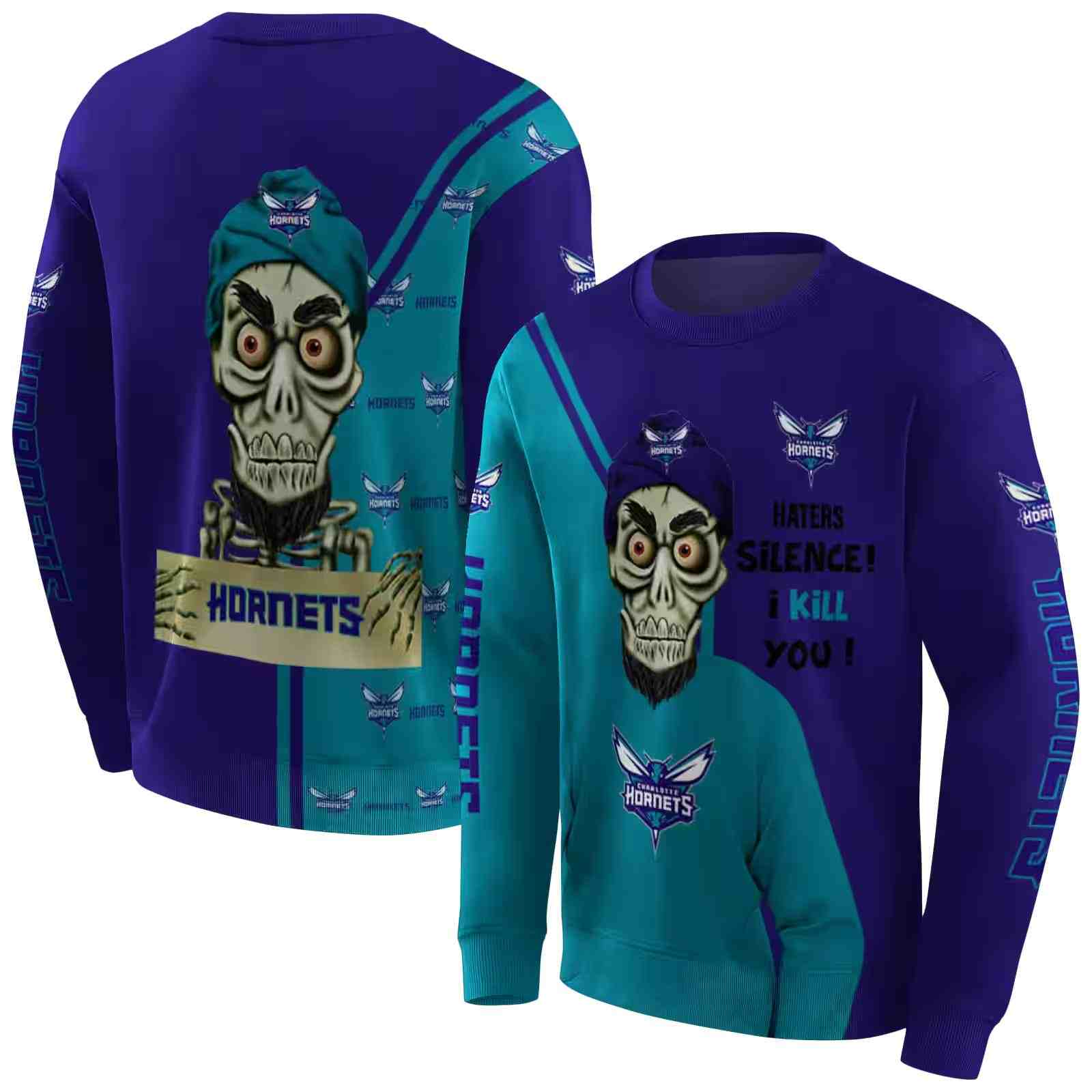 charlotte hornets achmed skull teal hoodie premium grade