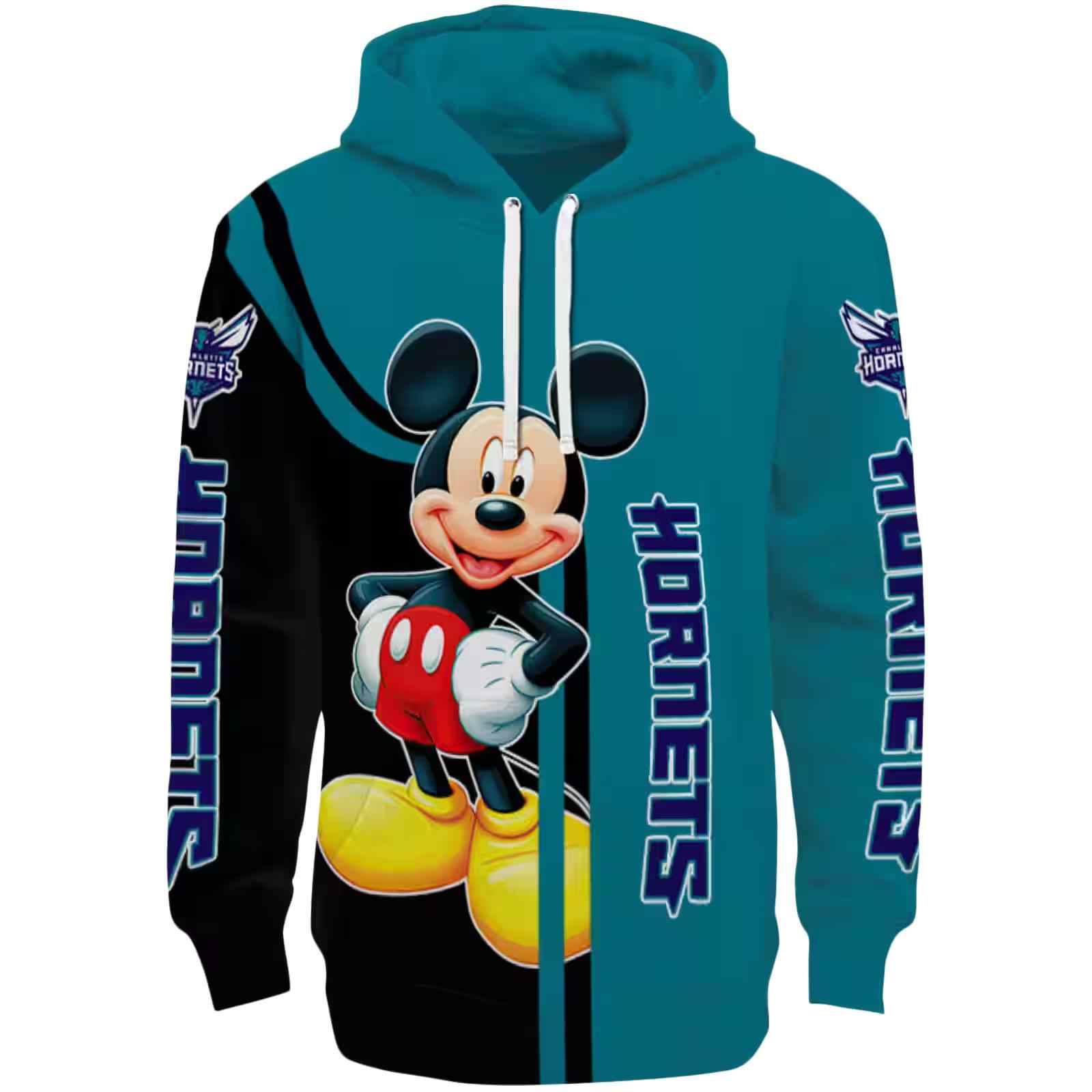 Charlotte Hornets Mickey Mouse Teal Black Hoodie