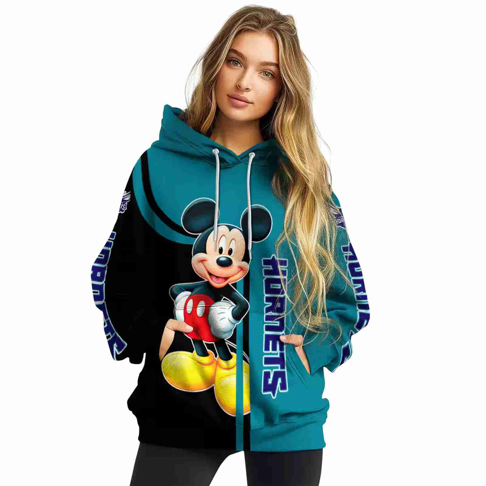 charlotte hornets mickey mouse teal black hoodie high quality