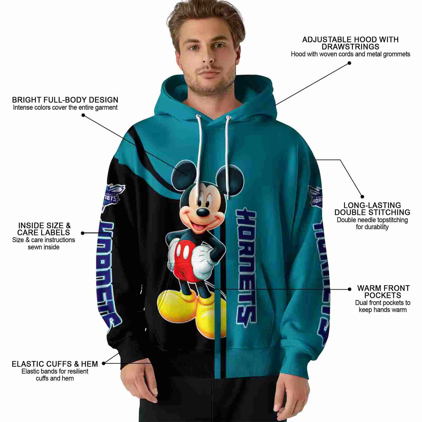 charlotte hornets mickey mouse teal black hoodie latest model