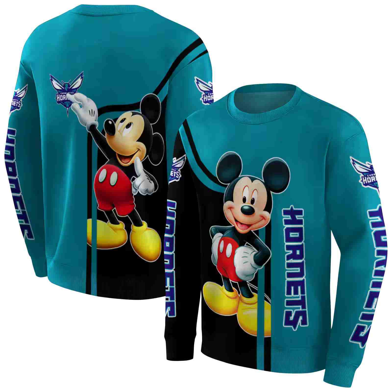 charlotte hornets mickey mouse teal black hoodie premium grade