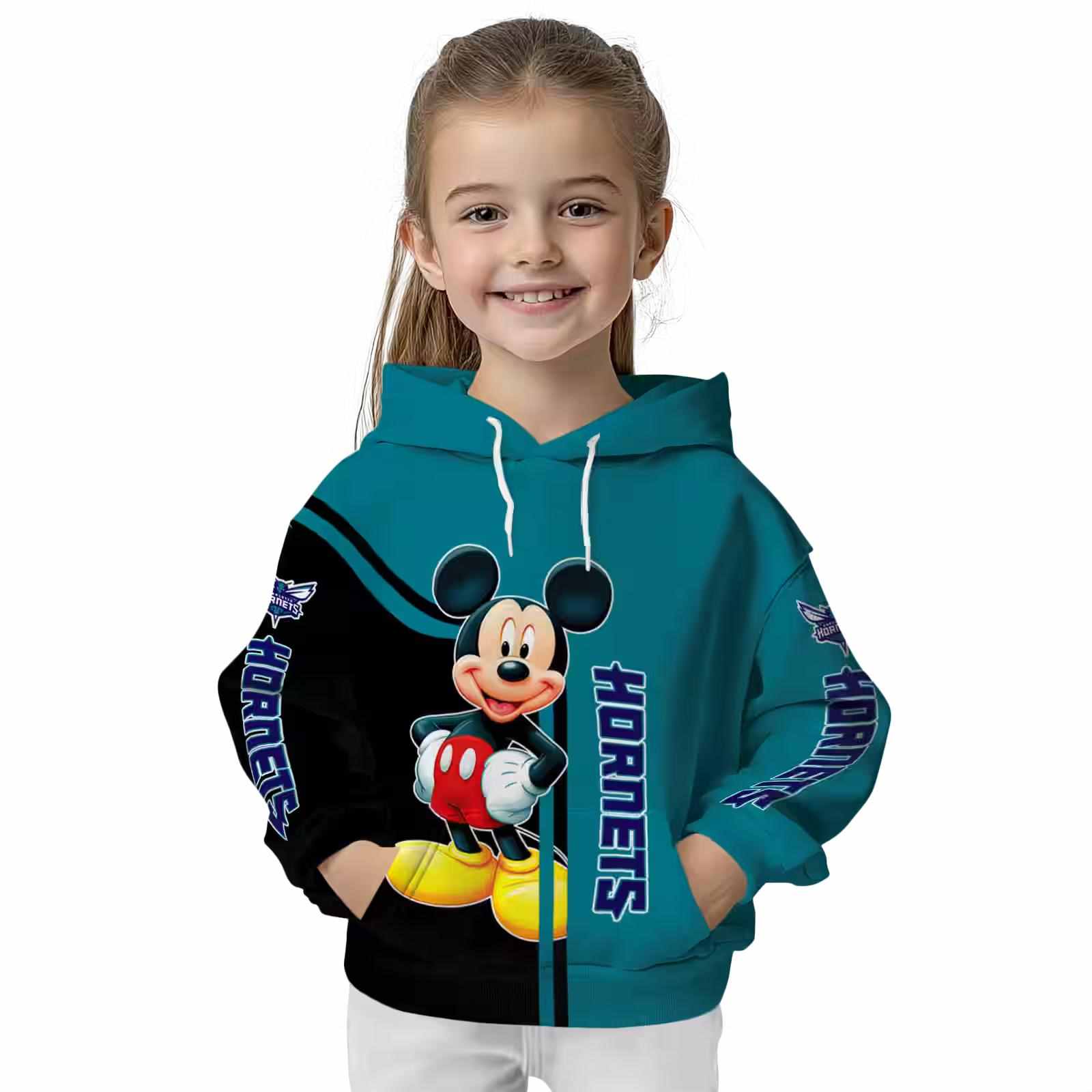 charlotte hornets mickey mouse teal black hoodie top rated