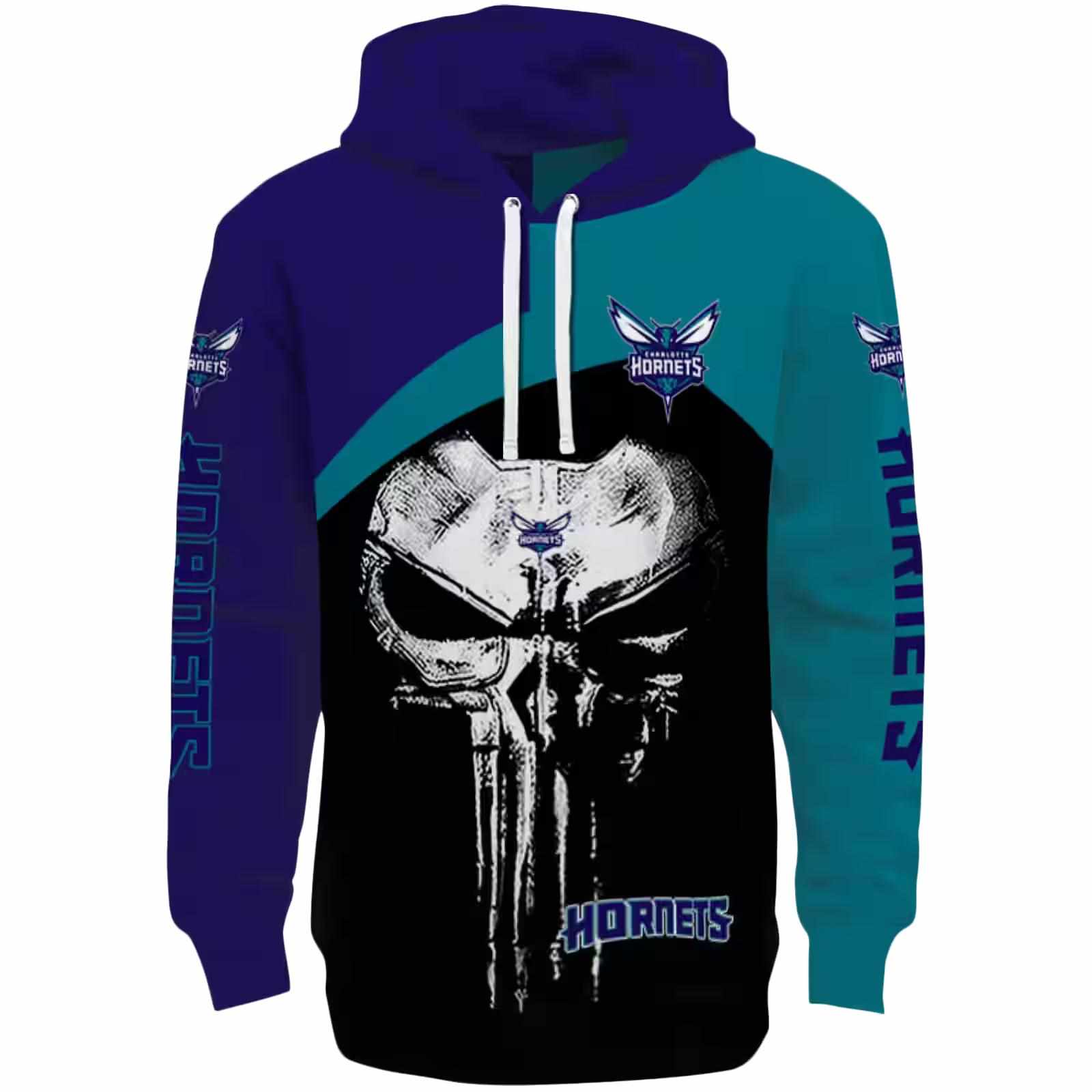 Charlotte Hornets Skull Punisher Purple Black Hoodie