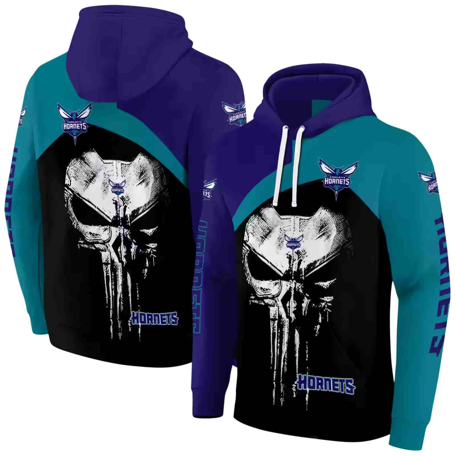 charlotte hornets skull punisher purple black hoodie fashion forward