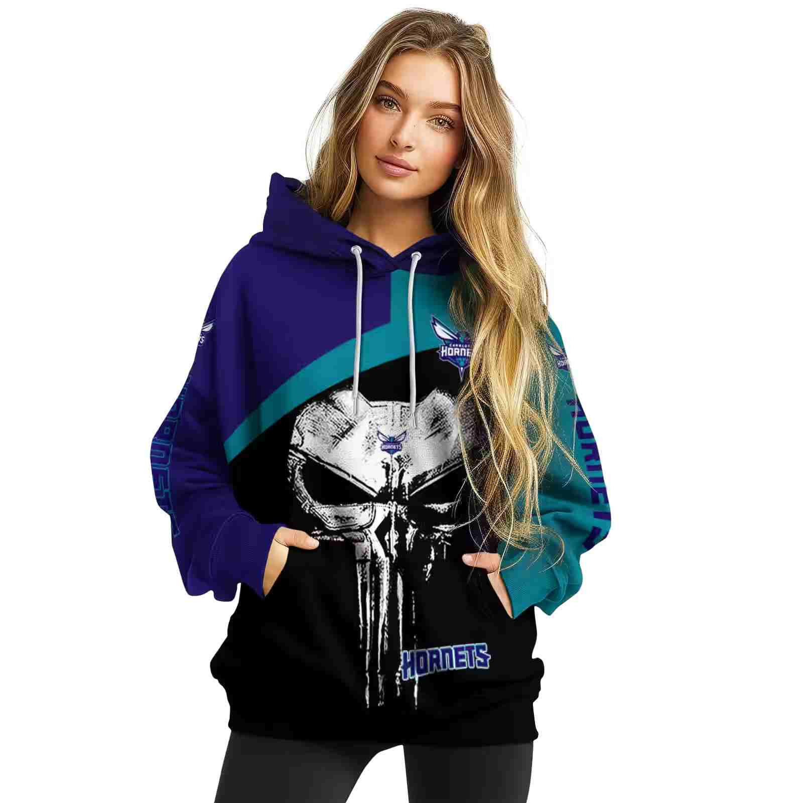 charlotte hornets skull punisher purple black hoodie high quality