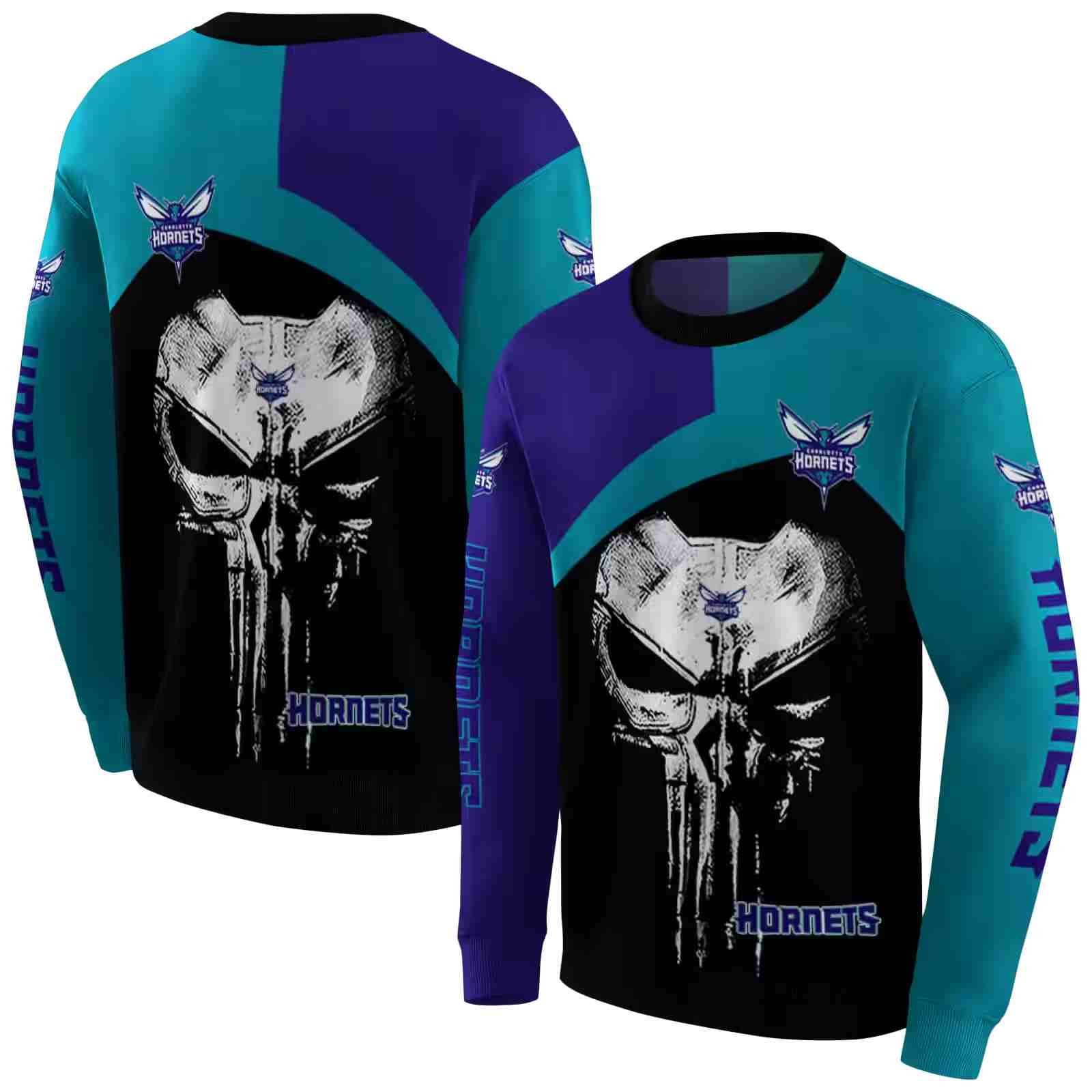 charlotte hornets skull punisher purple black hoodie premium grade