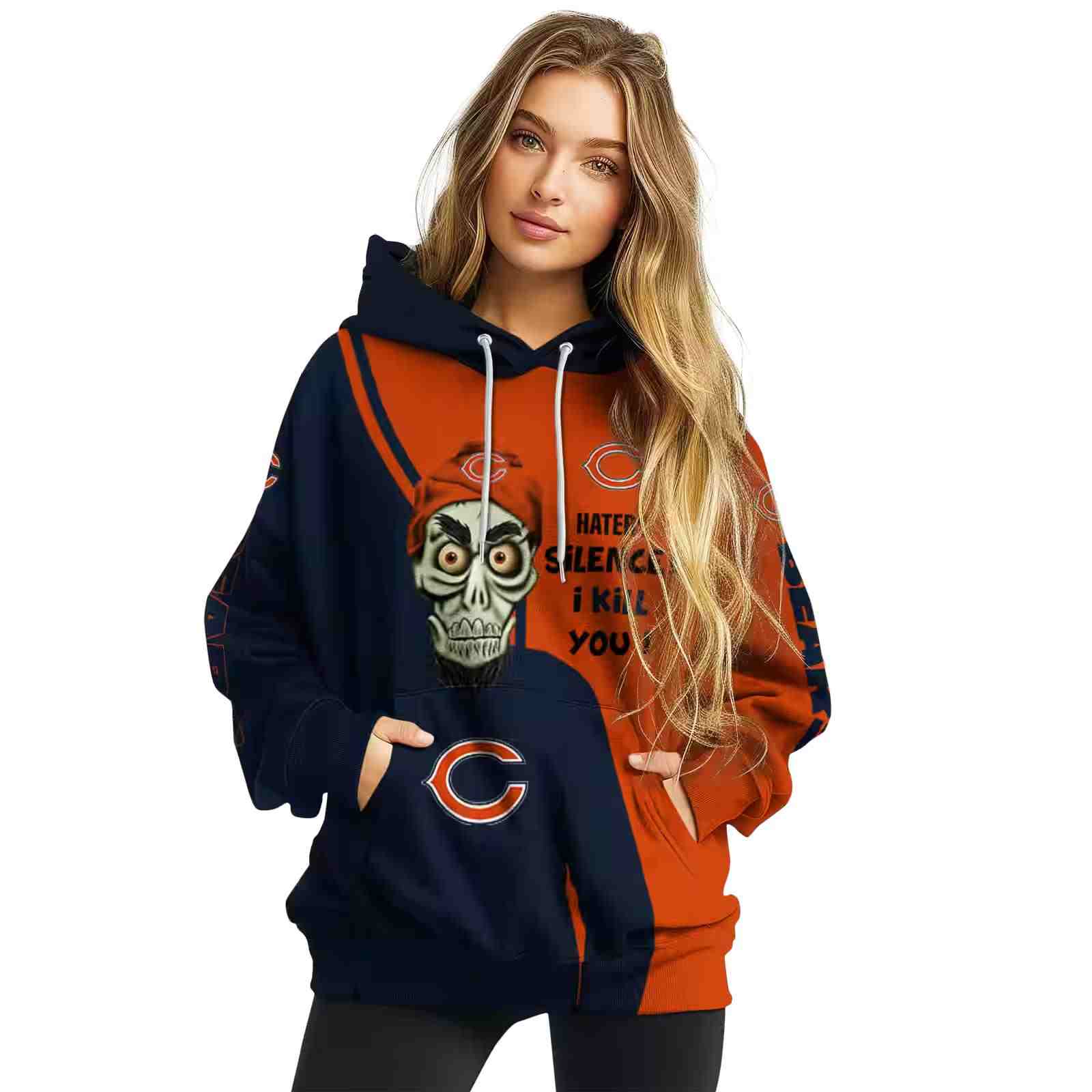 chicago bears achmed skull blue hoodie high quality