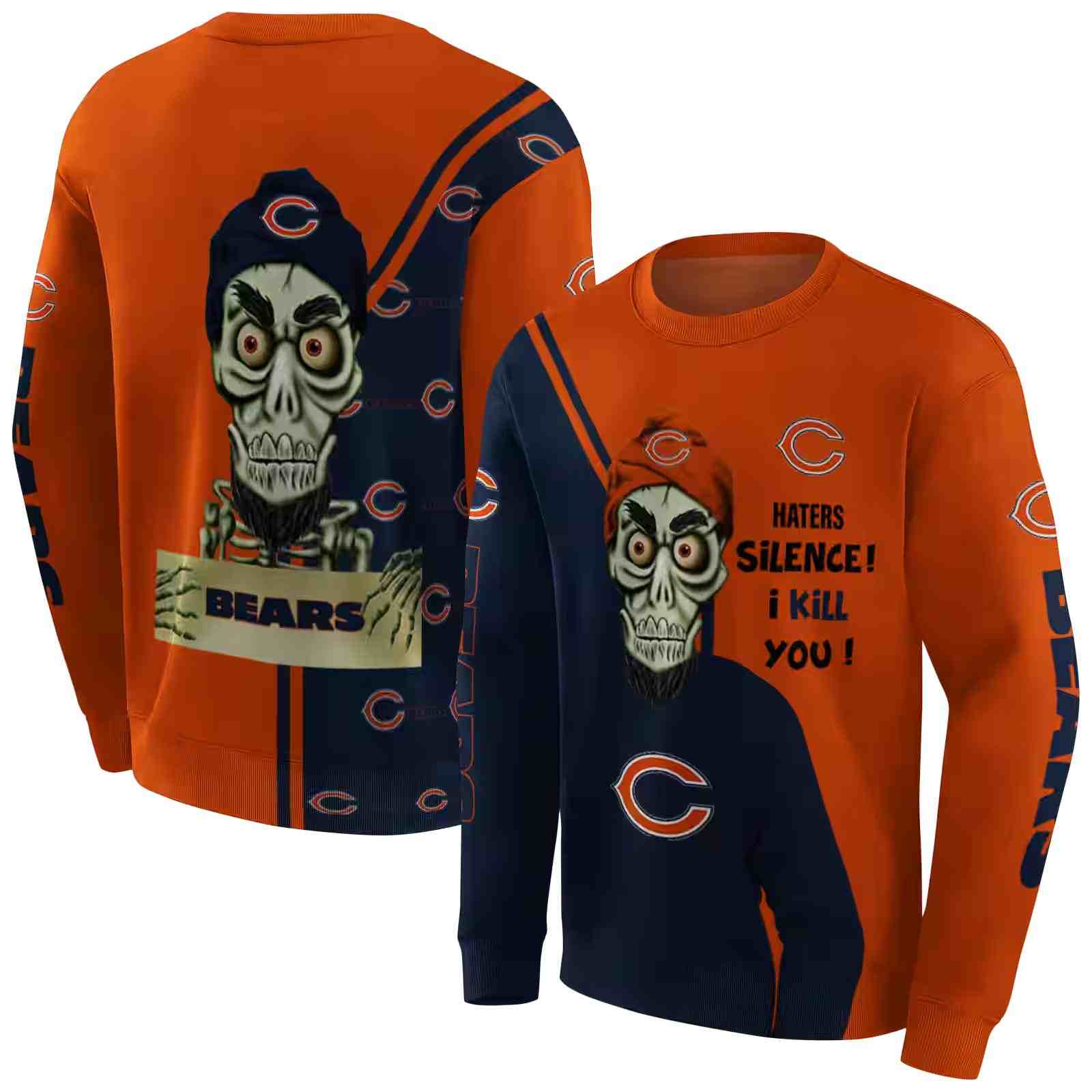 chicago bears achmed skull blue hoodie premium grade