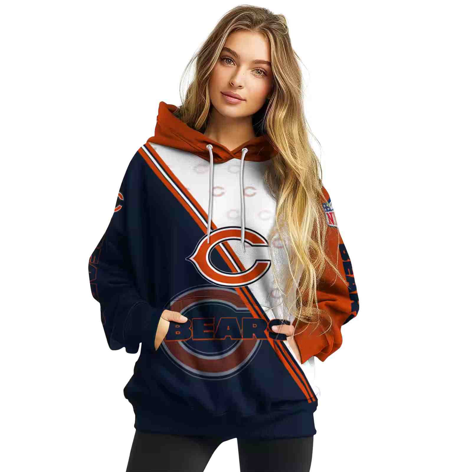 chicago bears diagonal stripe blue white hoodie high quality