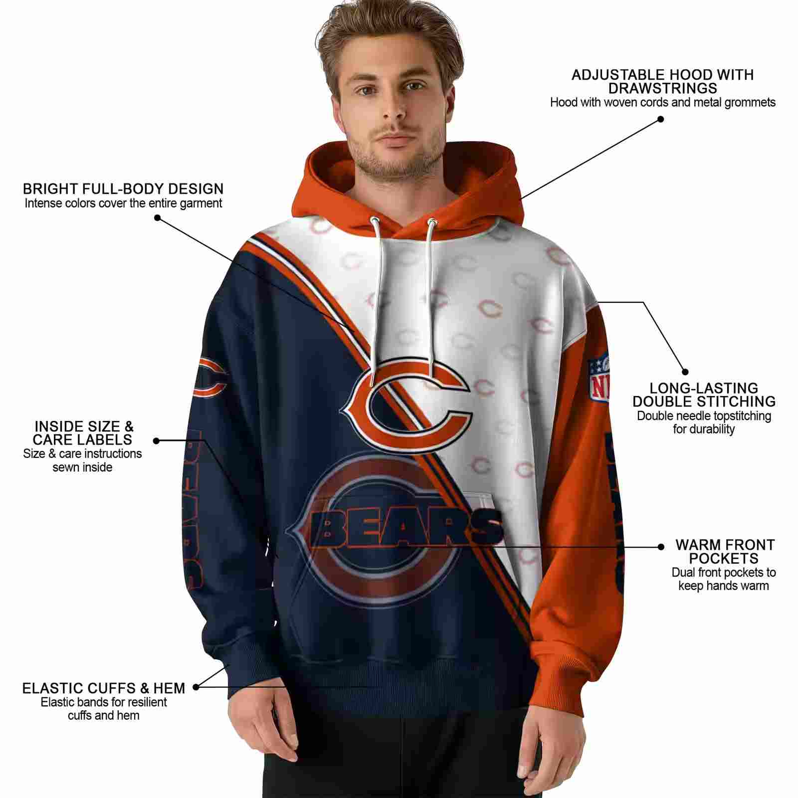 chicago bears diagonal stripe blue white hoodie latest model