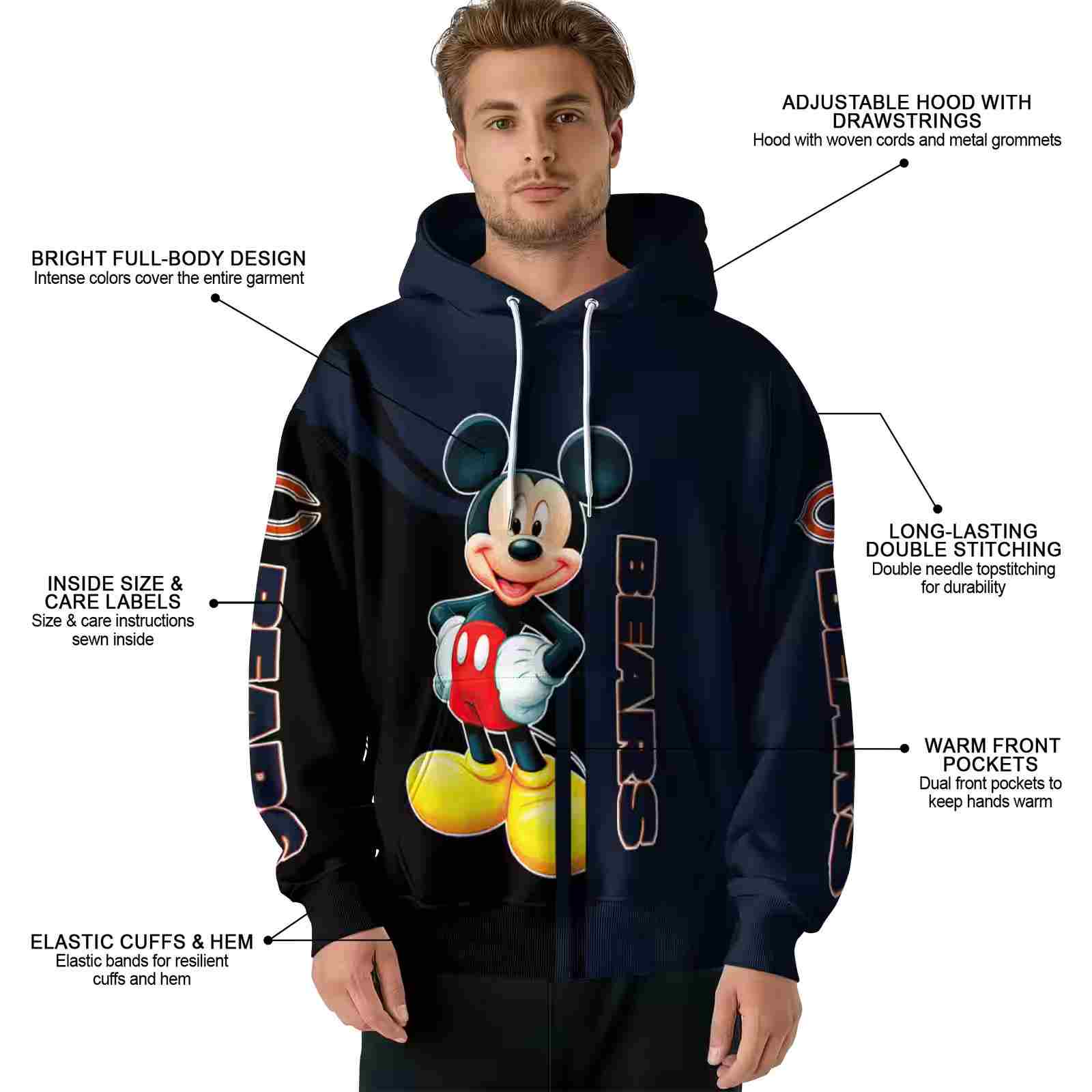 chicago bears mickey mouse blue black hoodie latest model