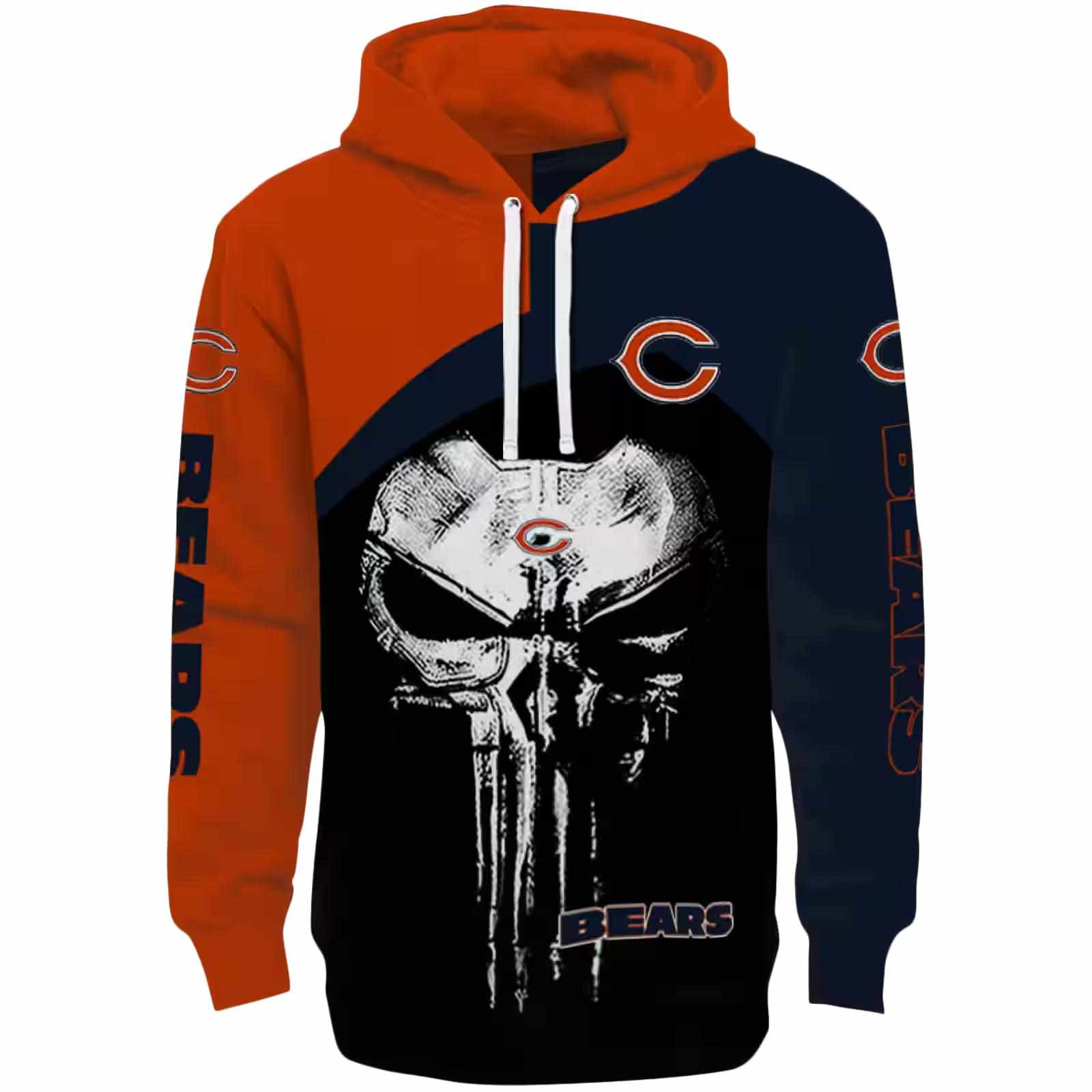 Chicago Bears Skull Punisher Orange Black Hoodie