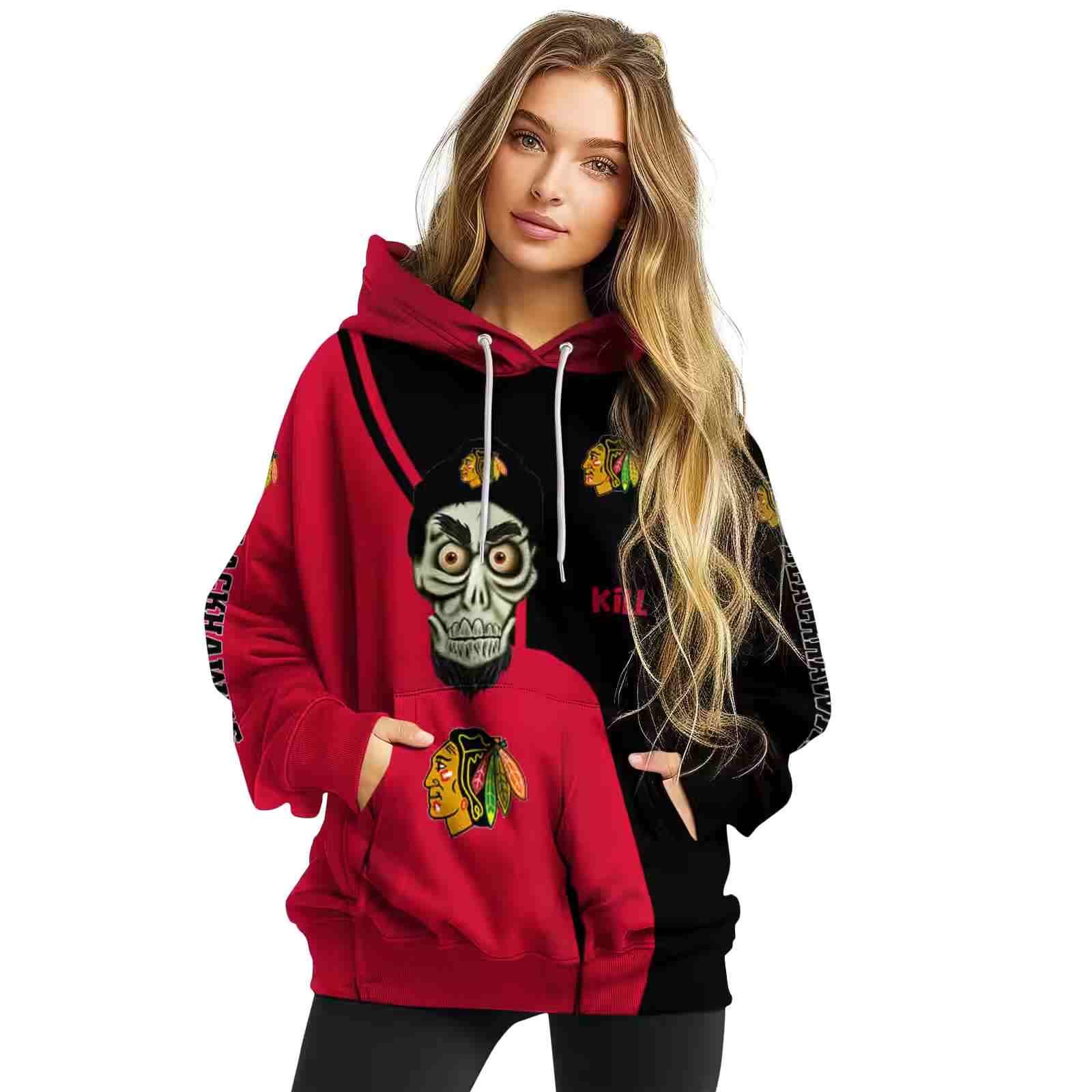 chicago blackhawks achmed skull red hoodie high quality