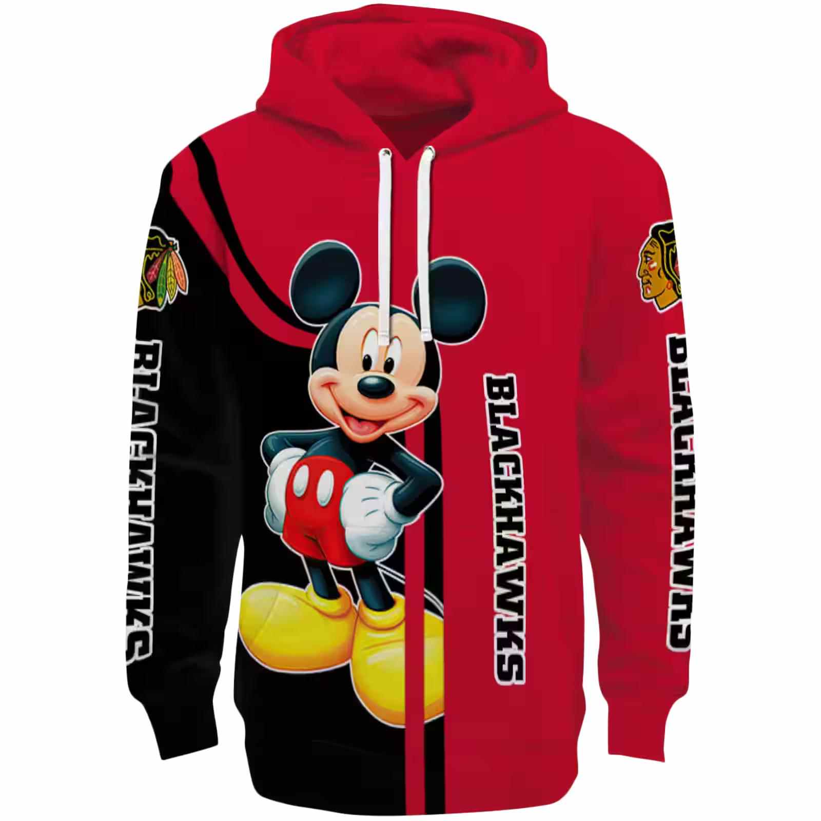 Chicago Blackhawks Mickey Mouse Red Black Hoodie