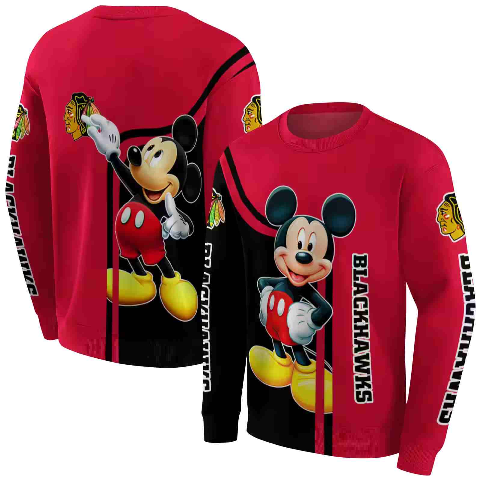 chicago blackhawks mickey mouse red black hoodie premium grade