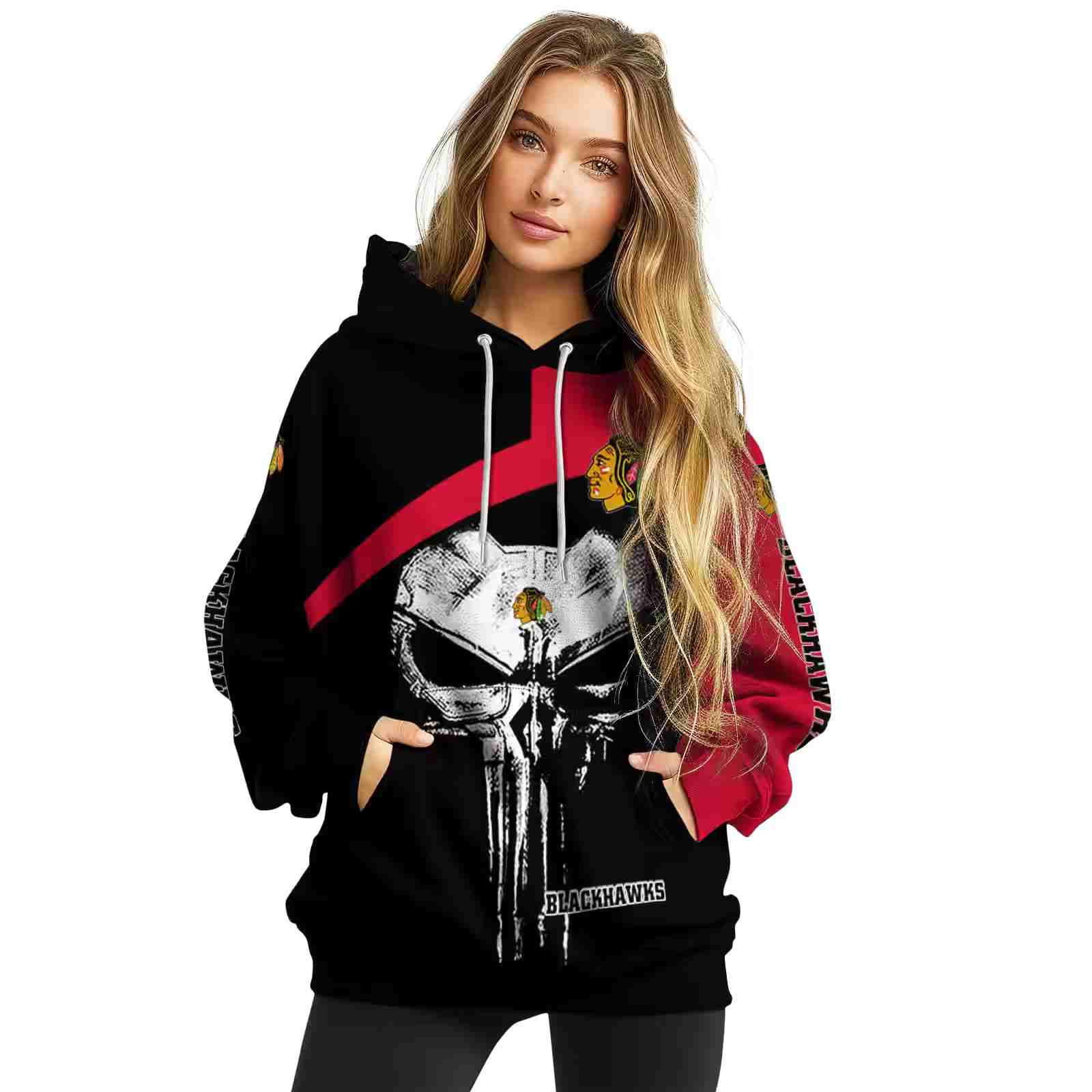 chicago blackhawks skull punisher black hoodie high quality