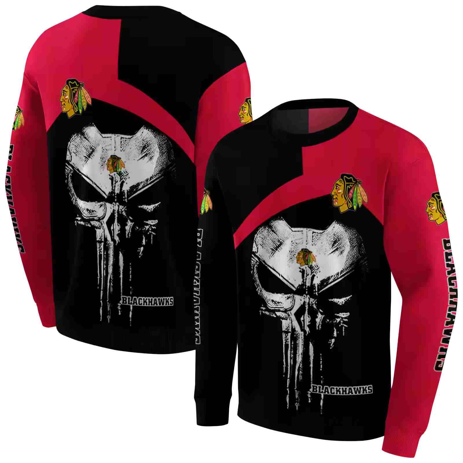 chicago blackhawks skull punisher black hoodie premium grade