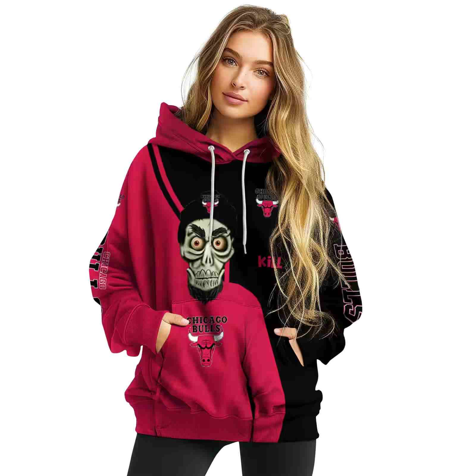 chicago bulls achmed skull red hoodie high quality