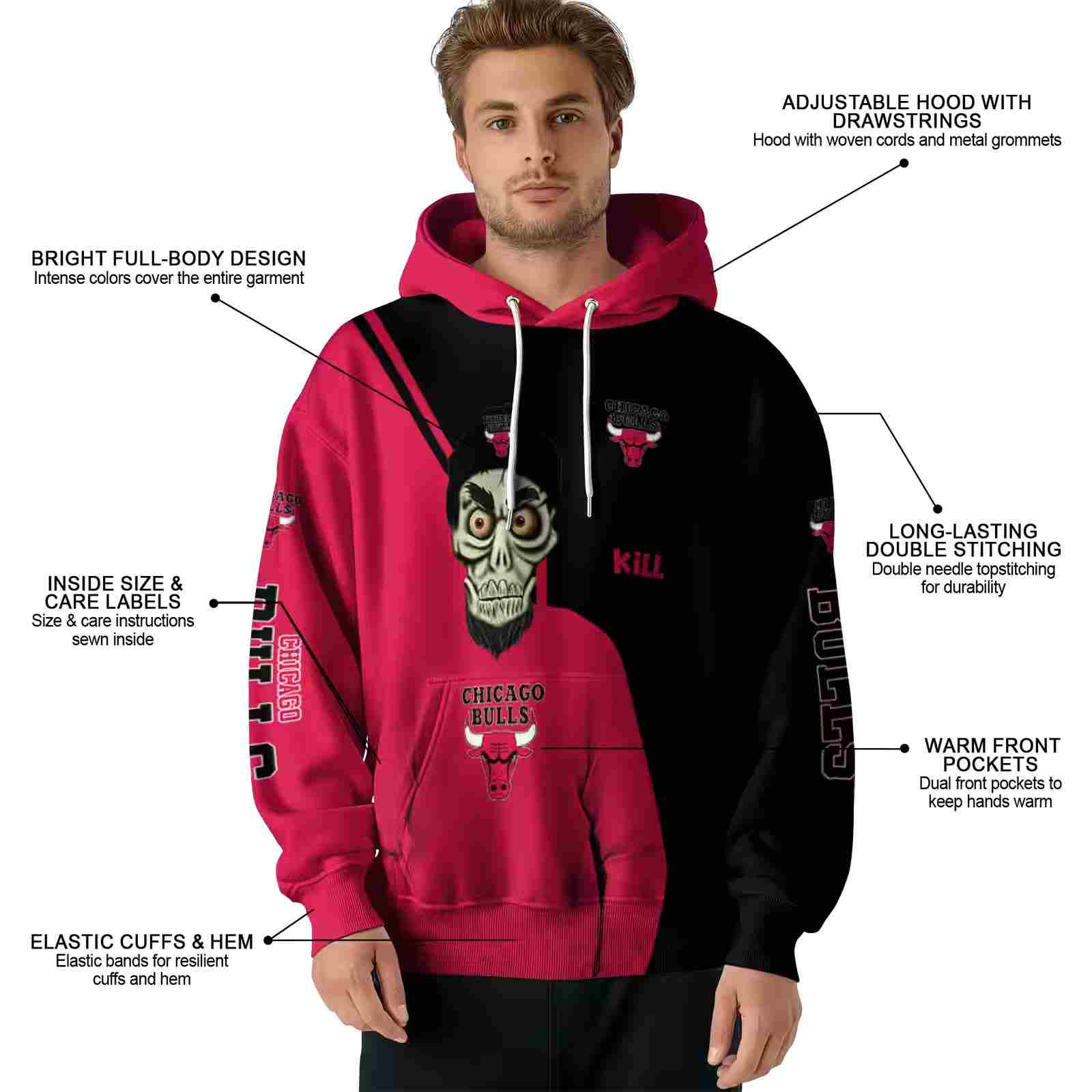 chicago bulls achmed skull red hoodie latest model