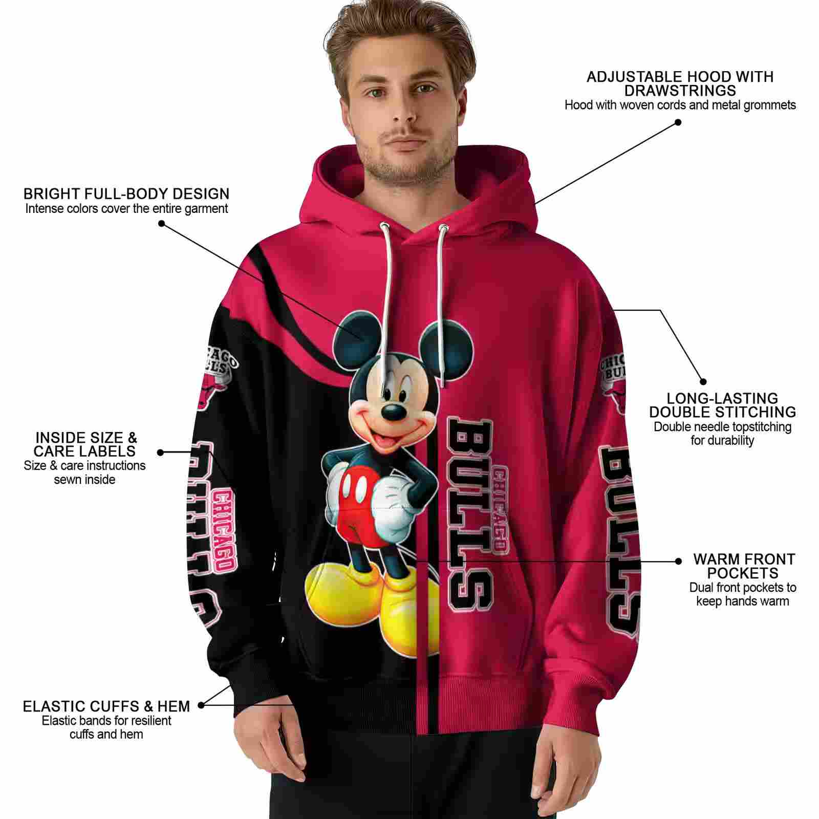 chicago bulls mickey mouse red black hoodie latest model