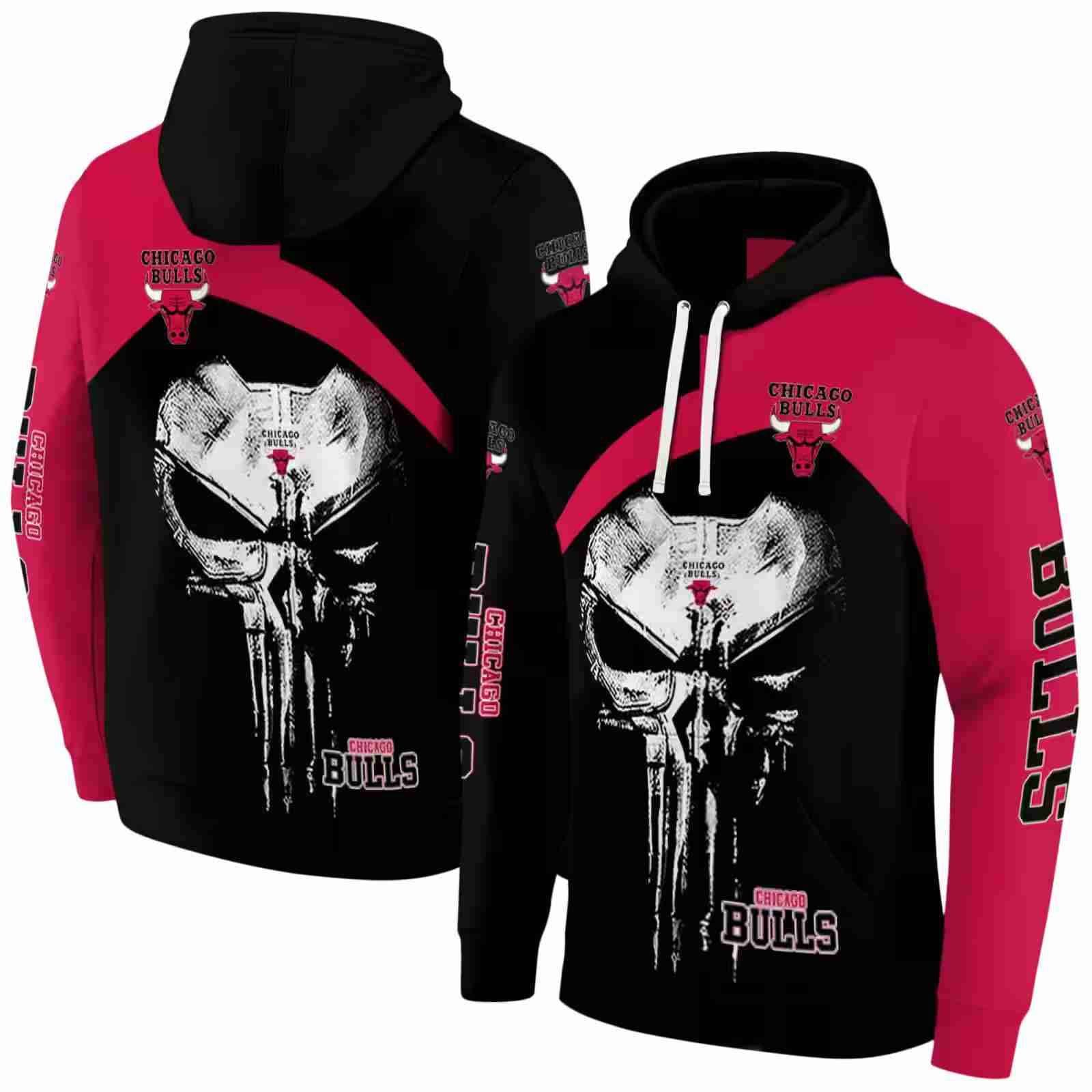 chicago bulls skull punisher black hoodie fashion forward