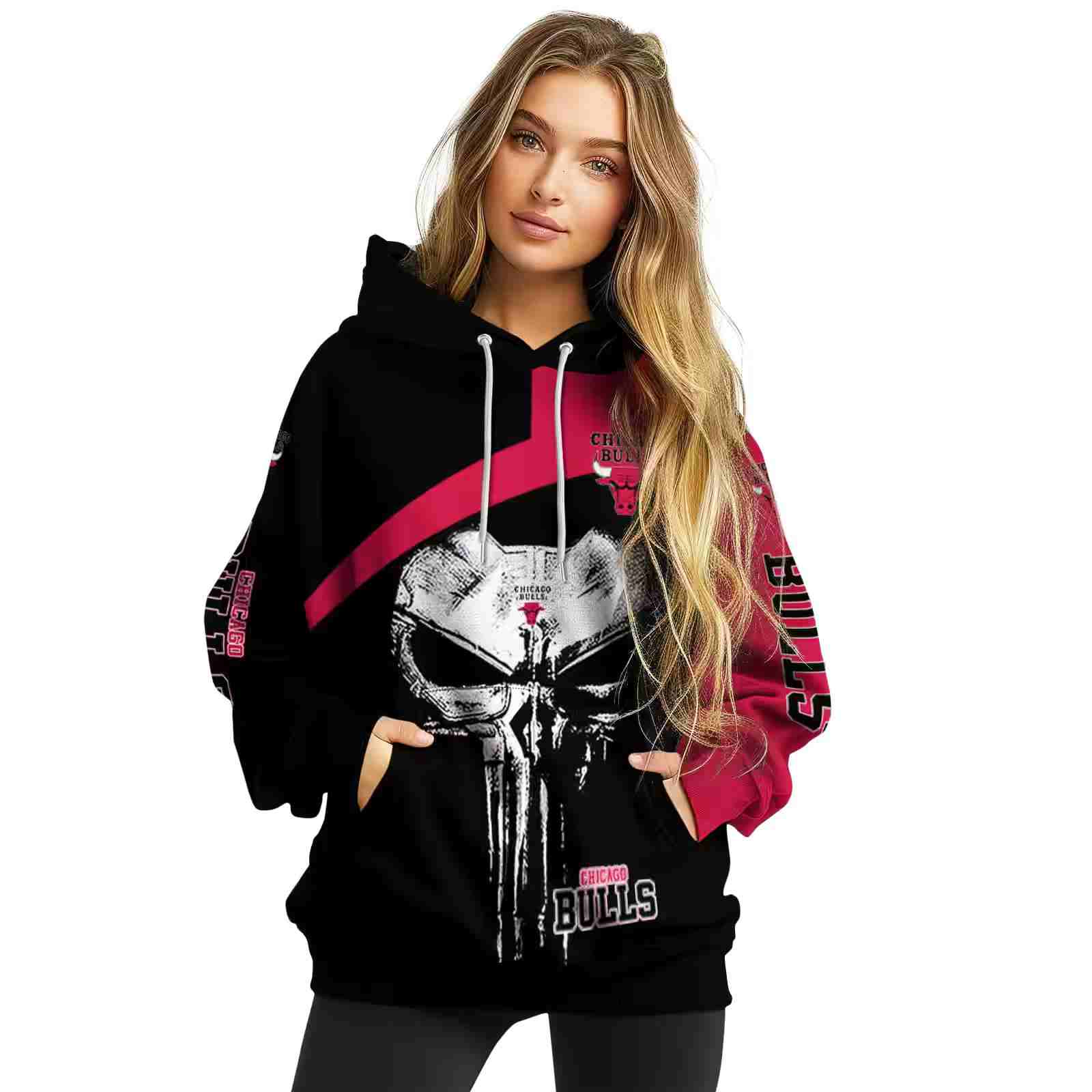 chicago bulls skull punisher black hoodie high quality