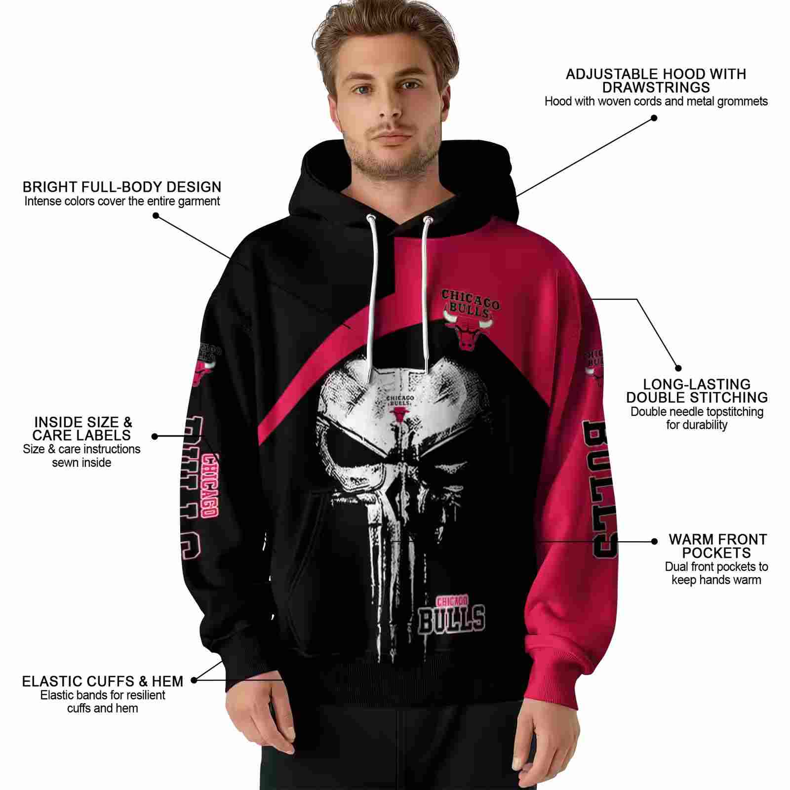 chicago bulls skull punisher black hoodie latest model