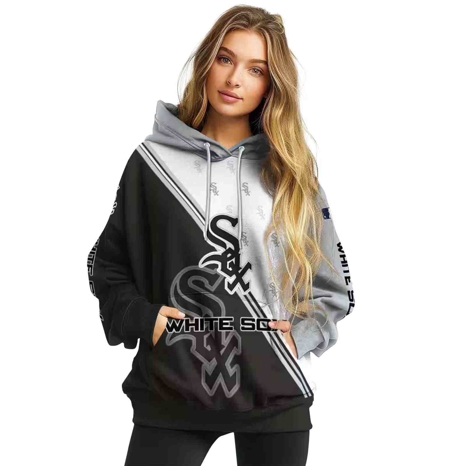 chicago white sox diagonal stripe black white hoodie high quality