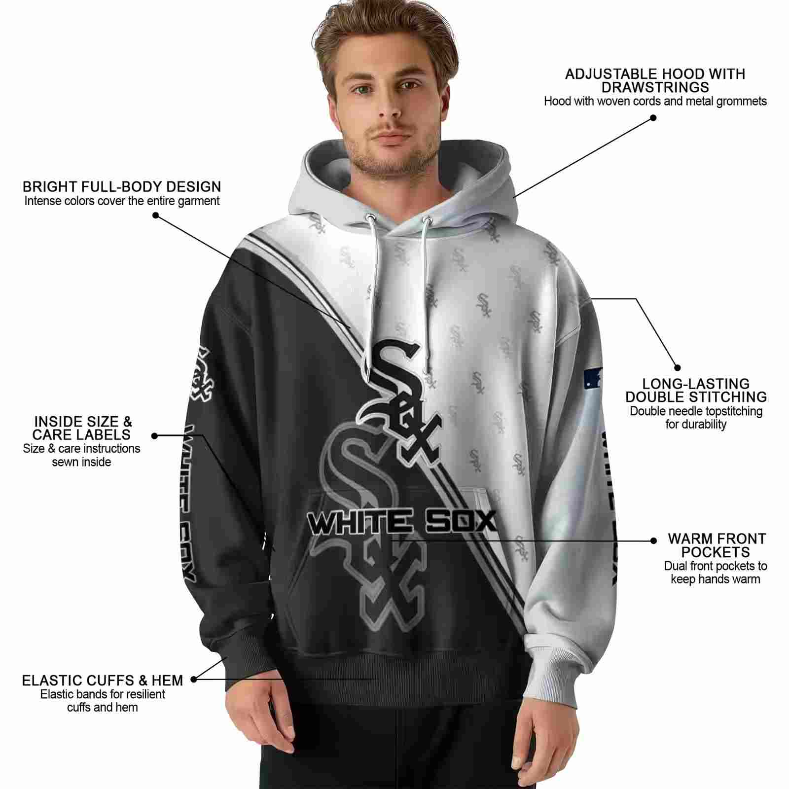 chicago white sox diagonal stripe black white hoodie latest model