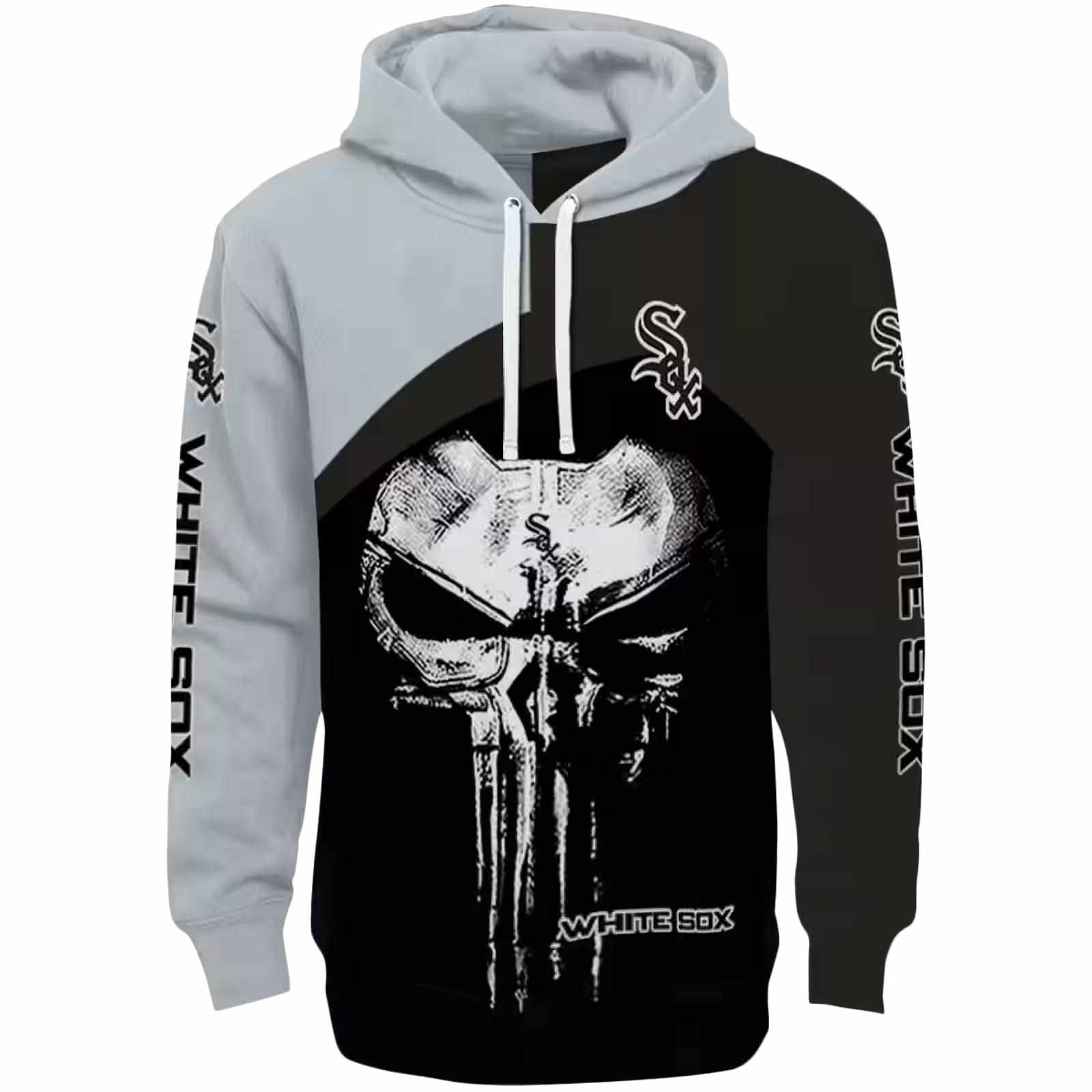 Chicago White Sox Skull Punisher Silver Black Hoodie