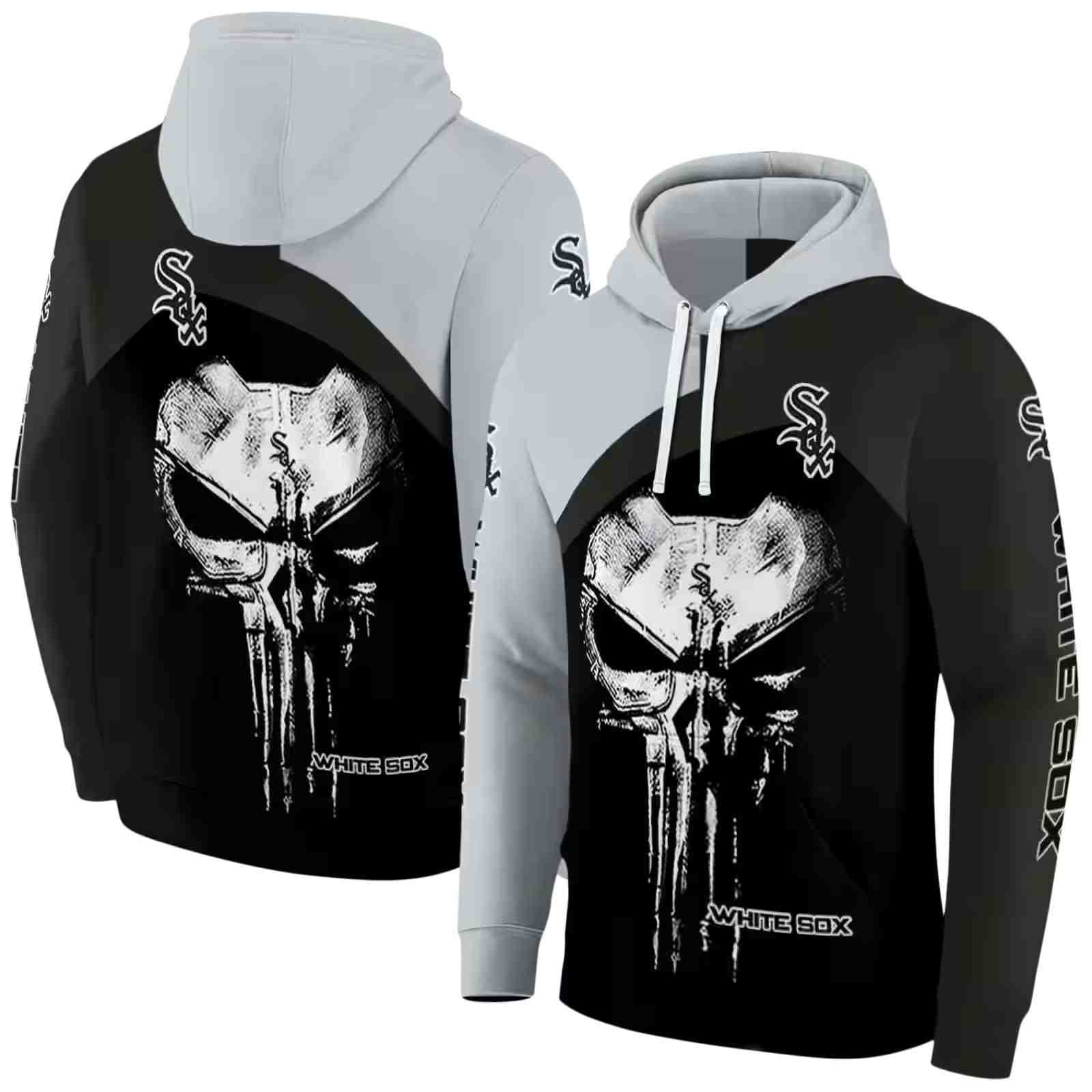 chicago white sox skull punisher silver black hoodie fashion forward