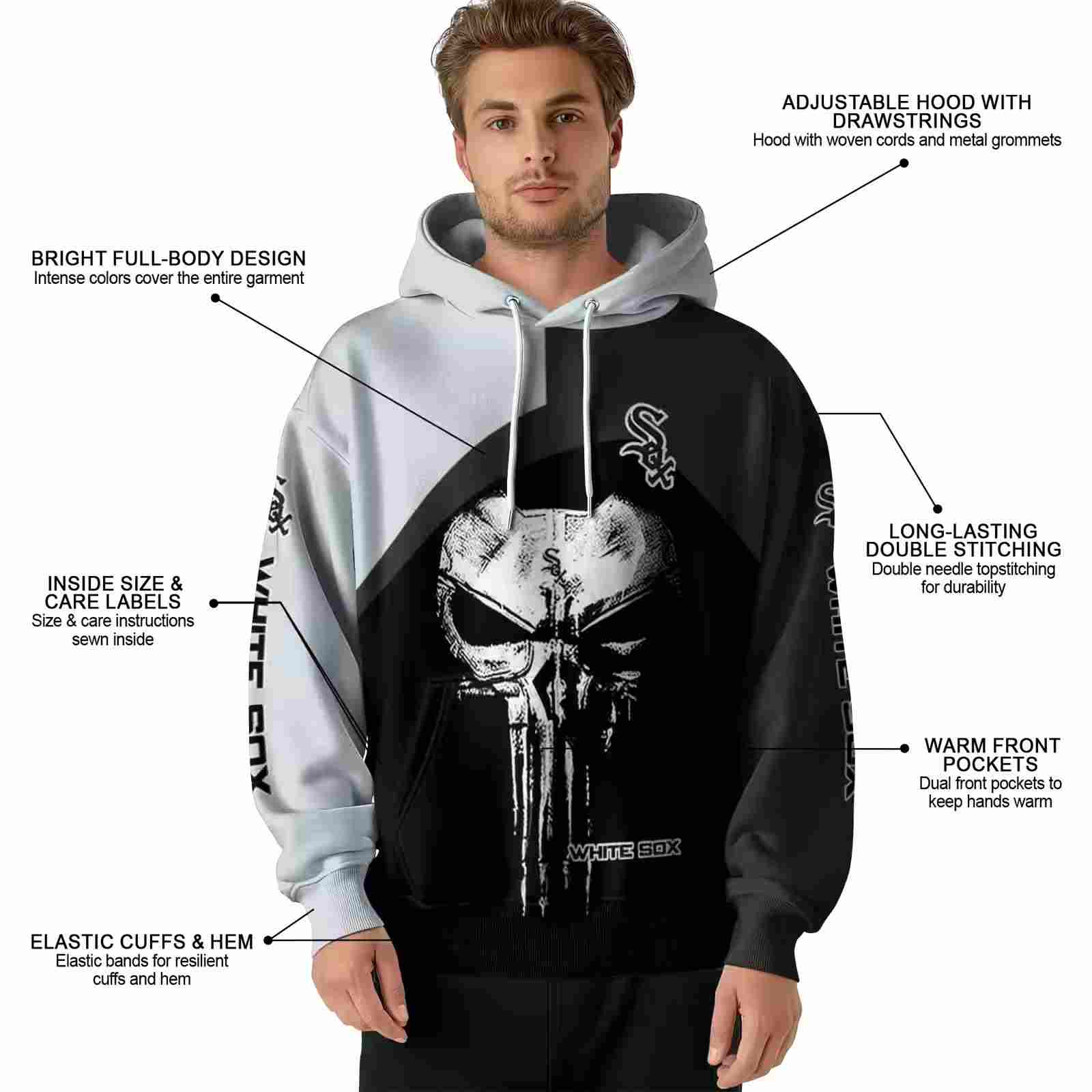 chicago white sox skull punisher silver black hoodie latest model