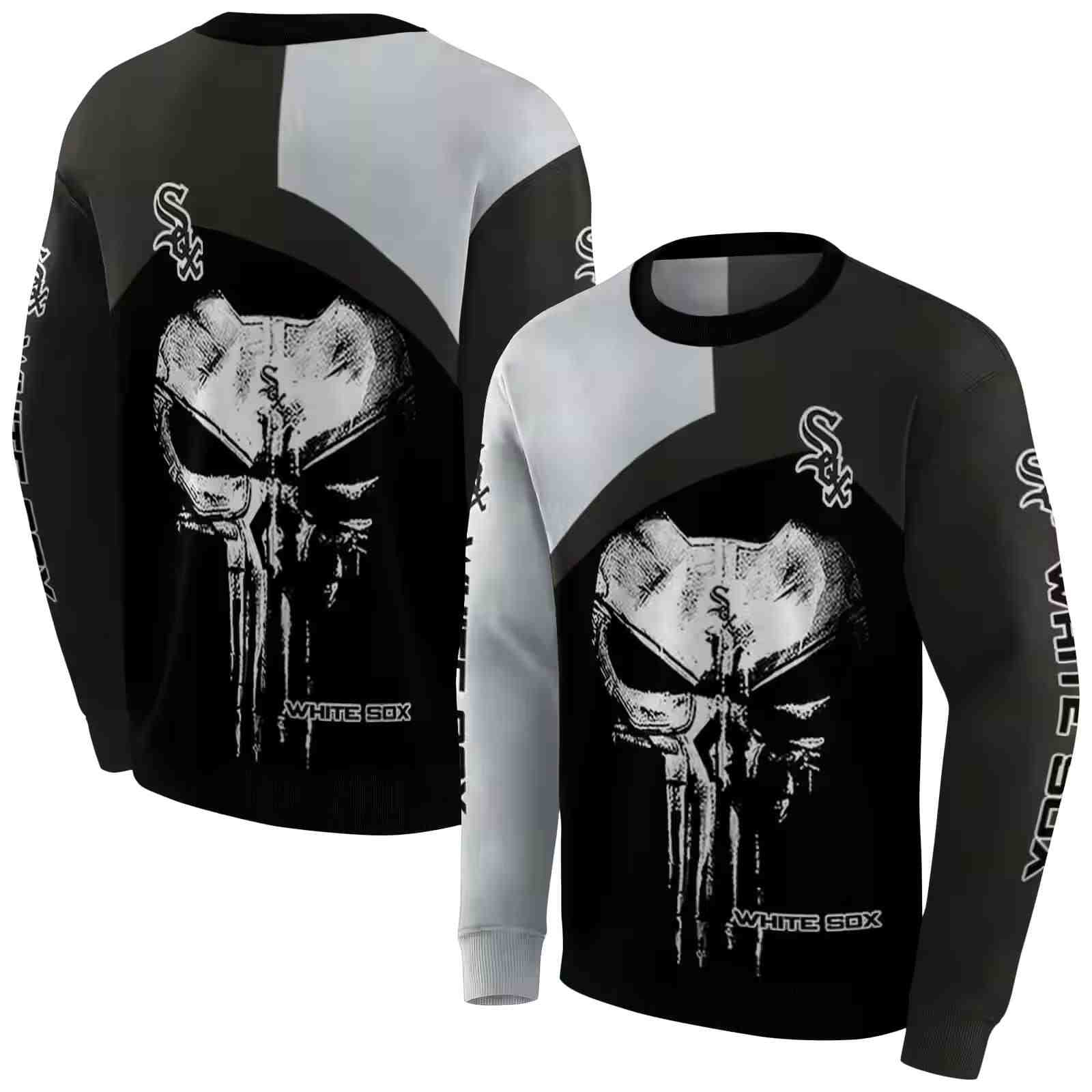 chicago white sox skull punisher silver black hoodie premium grade