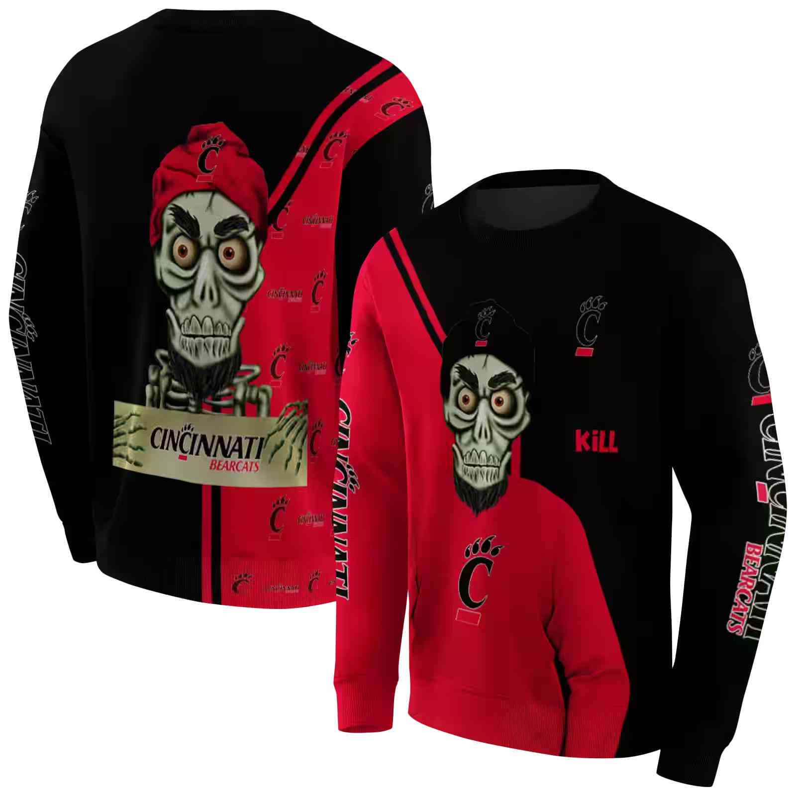 cincinnati bearcats achmed skull red hoodie premium grade