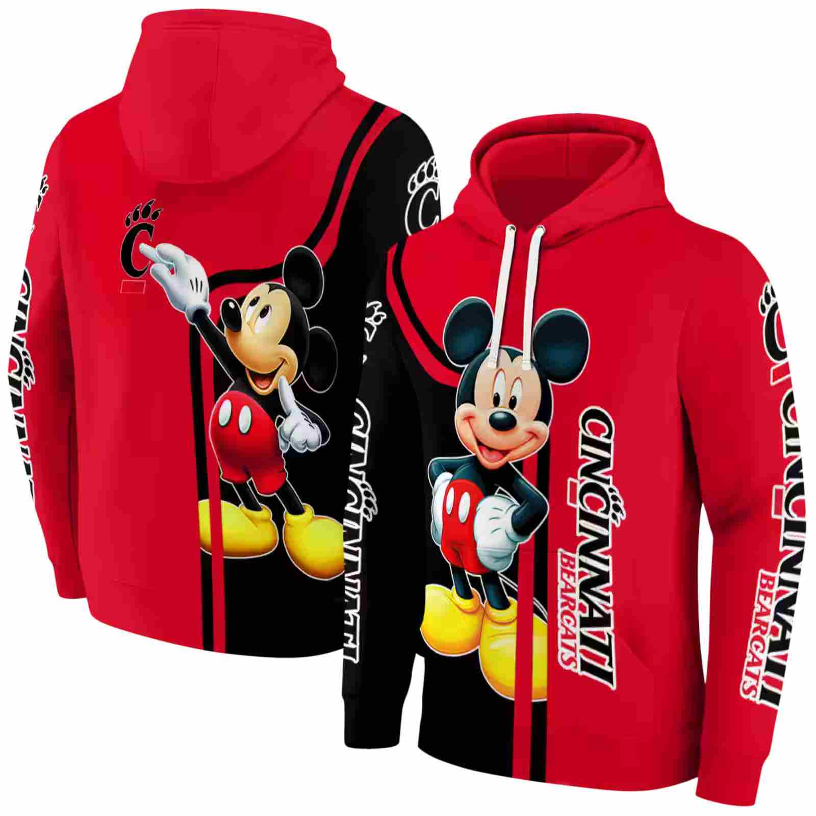 cincinnati bearcats mickey mouse red black hoodie fashion forward