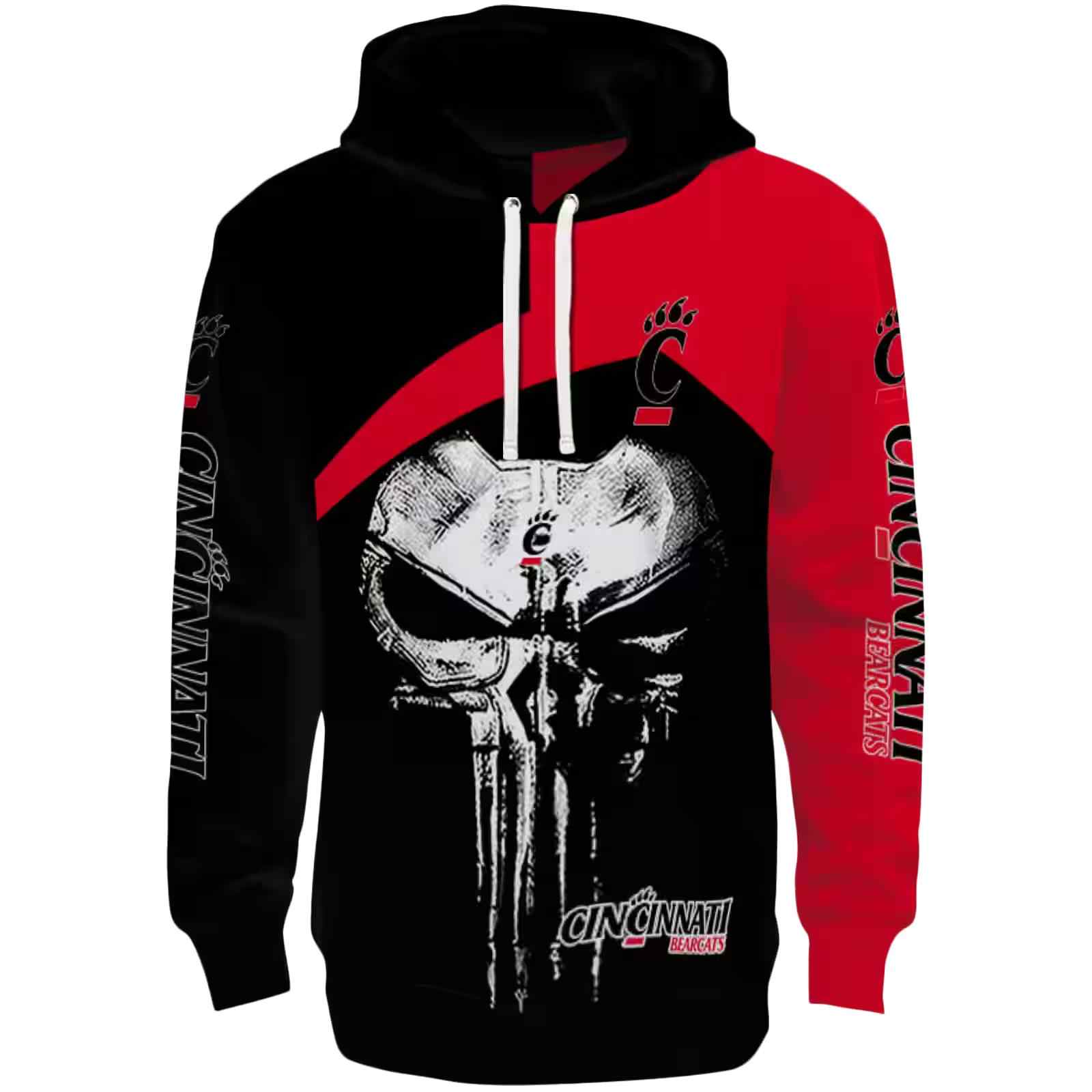 Cincinnati Bearcats Skull Punisher Black Hoodie