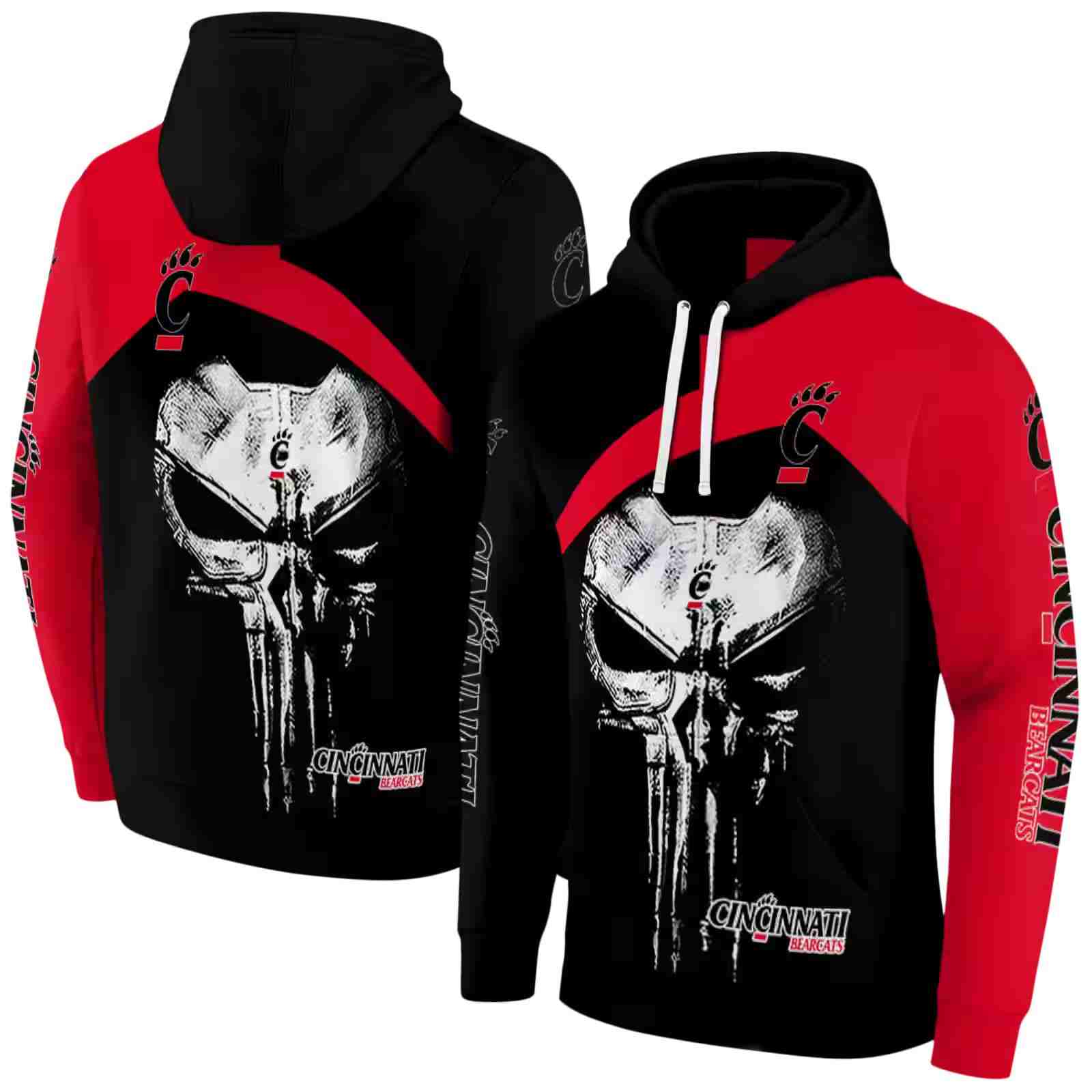 cincinnati bearcats skull punisher black hoodie fashion forward