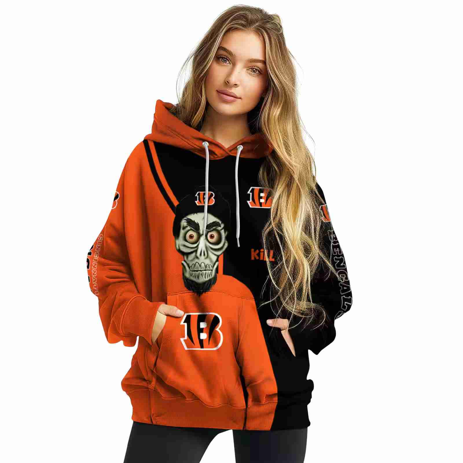 cincinnati bengals achmed skull orange hoodie high quality