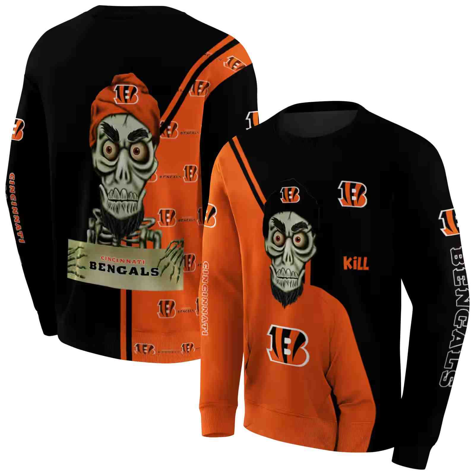 cincinnati bengals achmed skull orange hoodie premium grade